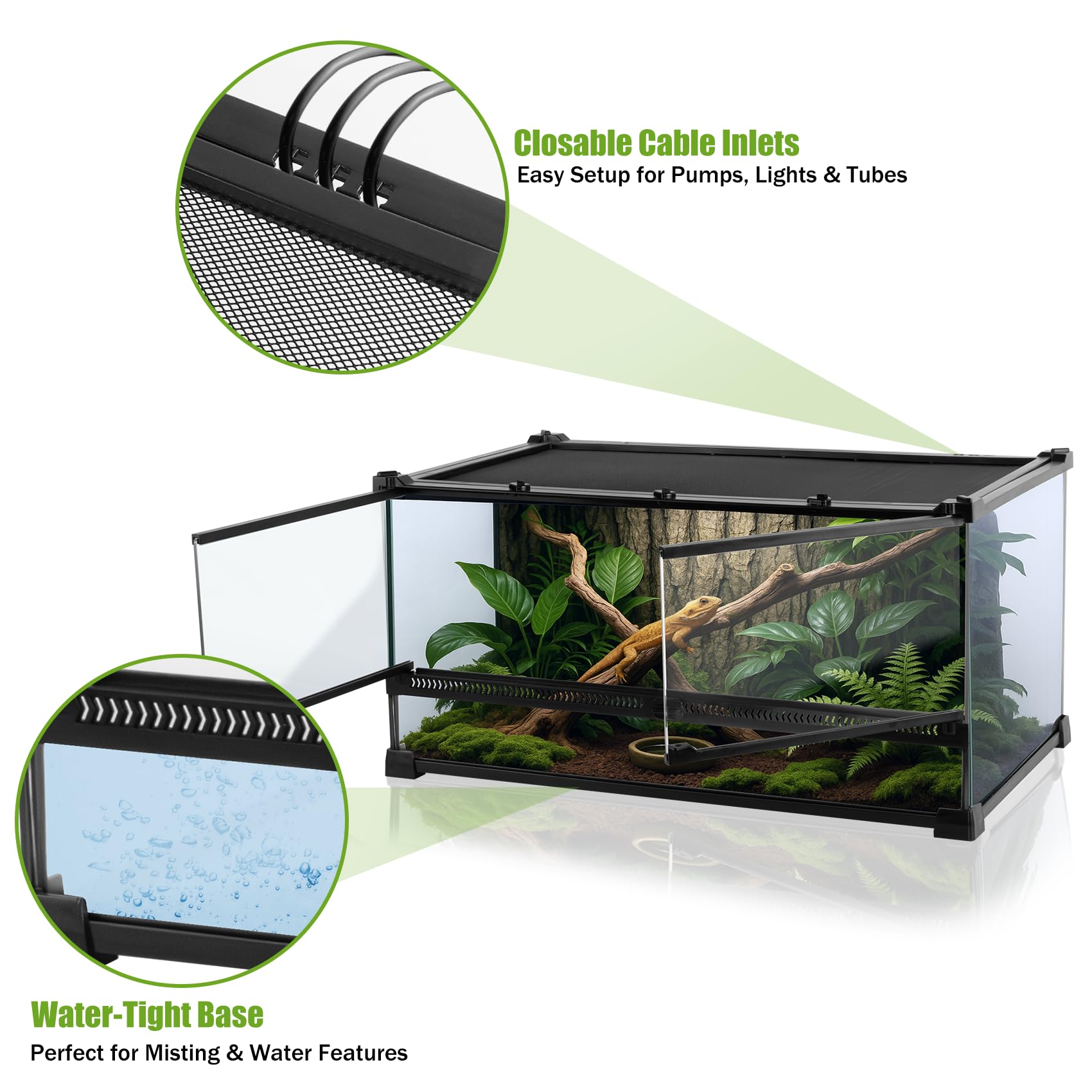 Terrario per rettili, 50,8 x 30,5 x 25,4 cm, contenitore in vetro per piccoli rettili, gechi, rane, lucertole, serpenti, ragni, tartarughe, habitat per terrari della foresta pluviale