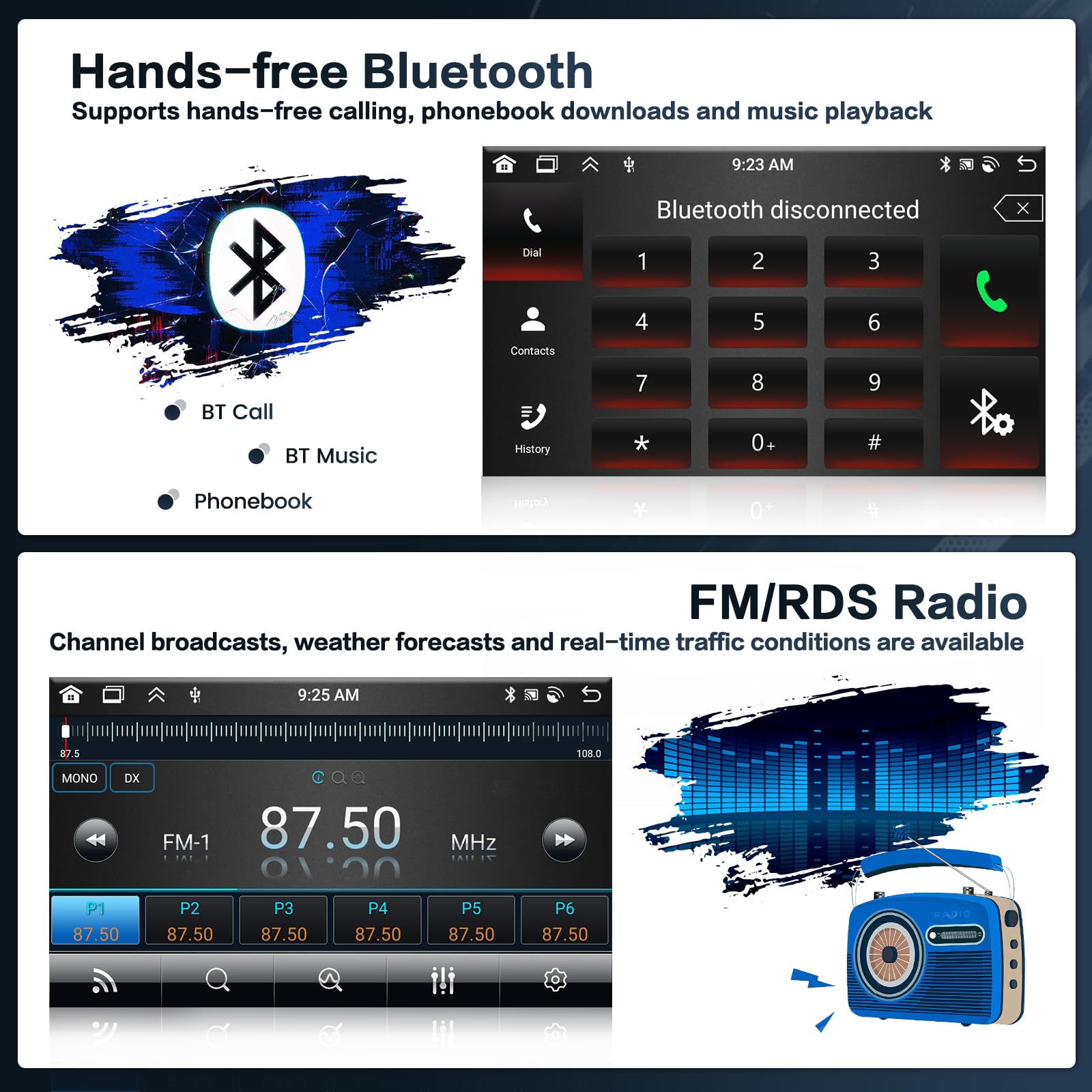 Inefala 8 Cœurs 4+64G Radio Android 15 pour Toyota Aygo/Peugeot 107/Citroen C1 2004-2014, Écran Tactile HD de 10,1 '' avec CarPlay sans Fil et Android Auto, Navigation GPS, Caméra Arrière AHD, FM/RDS