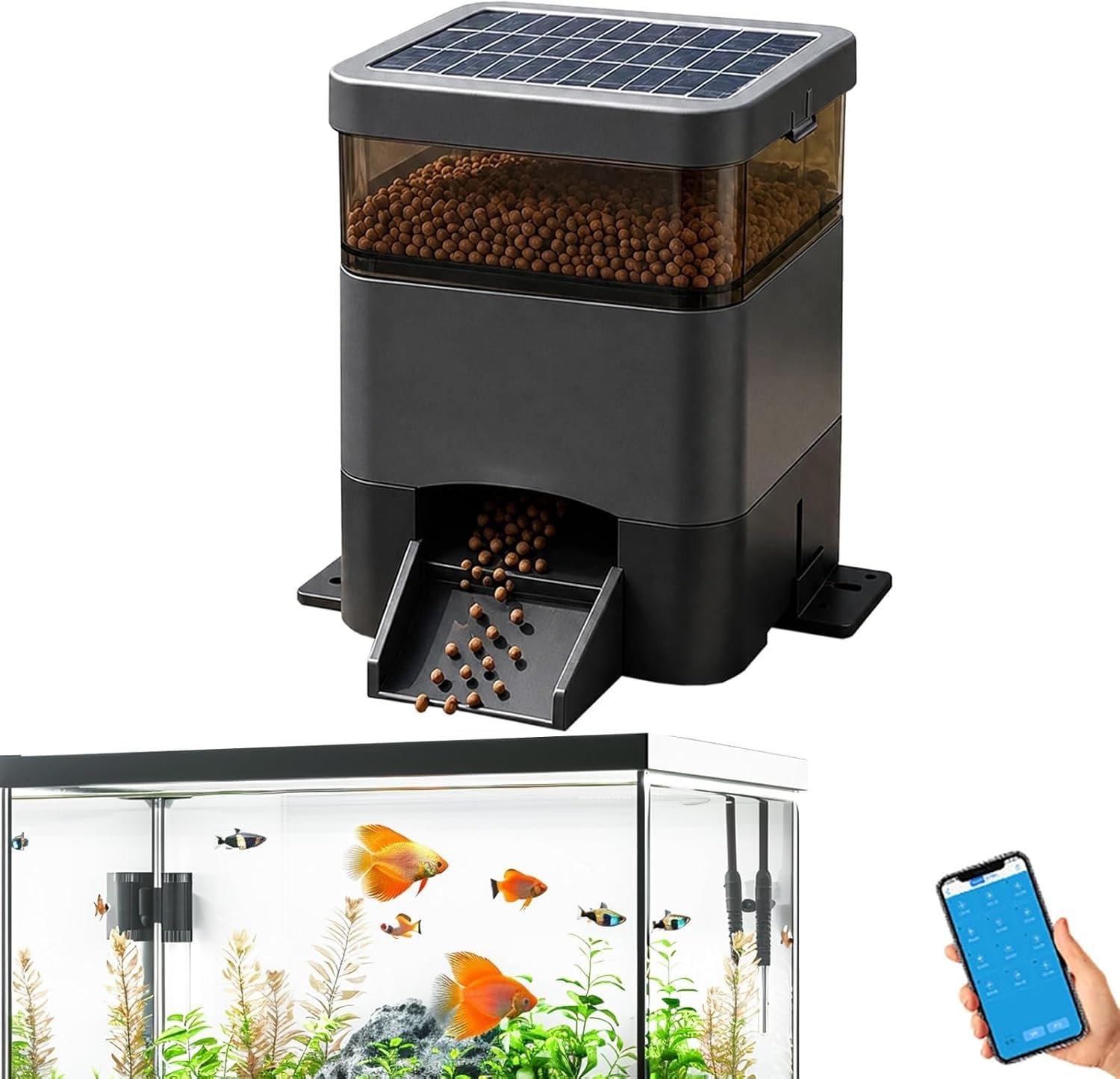 Comedero Inteligente para Peces De Estanque Alimentado con Energía Solar: Capacidad 4 L/10 L, Control Móvil Y Alimentación Programable por Temporizador Diseño Resistente A La Humedad(4L)