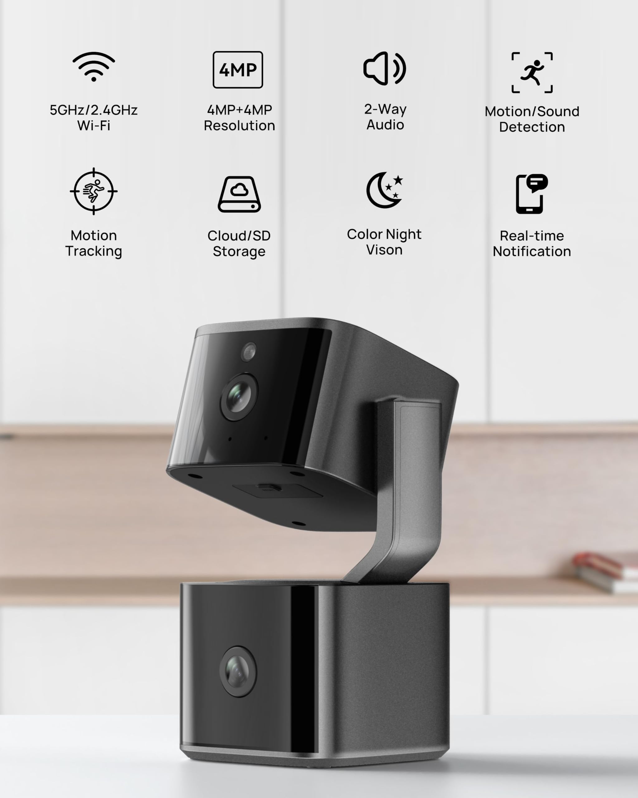 Cámara de seguridad de doble lente para interiores 5G/2.4G WiFi, cámara para mascotas de 4 MP con inclinación panorámica para el hogar, monitor de bebé, seguimiento de IA, visión nocturna a color