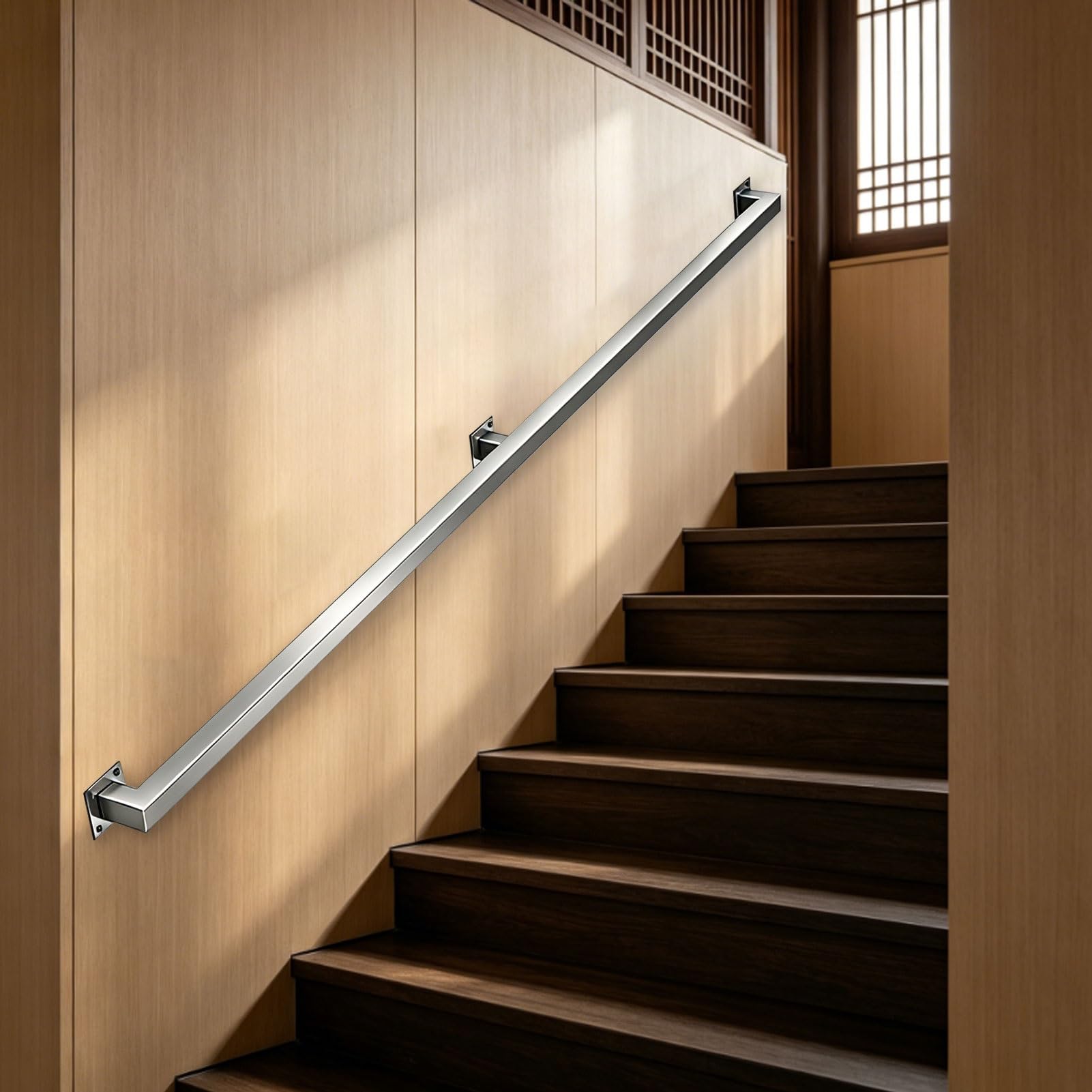 Wall Mounted Handrails for Outdoor Steps or Indoor Stairs，Modern Staircase Banister Hand Rails 1m 1.5m 2m 2.5m 300cm 6m Stainless Steel Stairs Railing Kit(8.2ft/250cm)