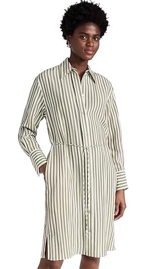 Vince Womens Coast Stripe Short Shirt Dress, SEA Fern/Optic White