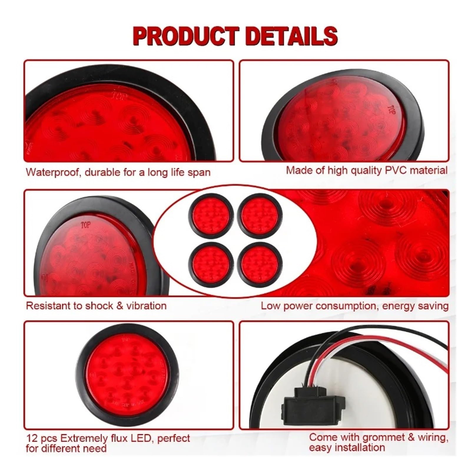 2/4 Pezzi 4 Pollici 12 LED Stop Direzione Fanale Posteriore Freno Fanale Posteriore Impermeabile Rotondo Per Camion Rimorchio Fari Posteriori(4pcs Smoked Shell)