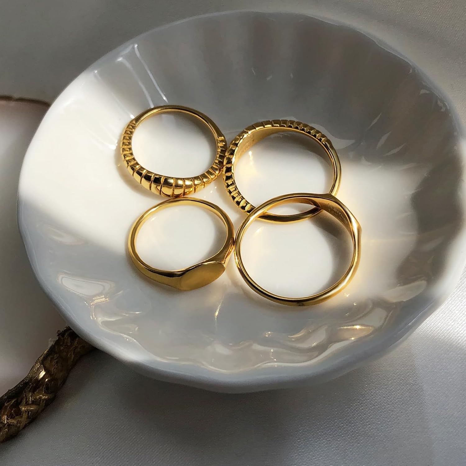 Kainier 14K Gold Plated Signet Rings Stackable Plain Slim Oval-shaped Thin Pinky Band for Women - 1.5mm Classic Dainty Cute Stacking Ring with Comfort Fit - Sizes 5-10 - Image 6