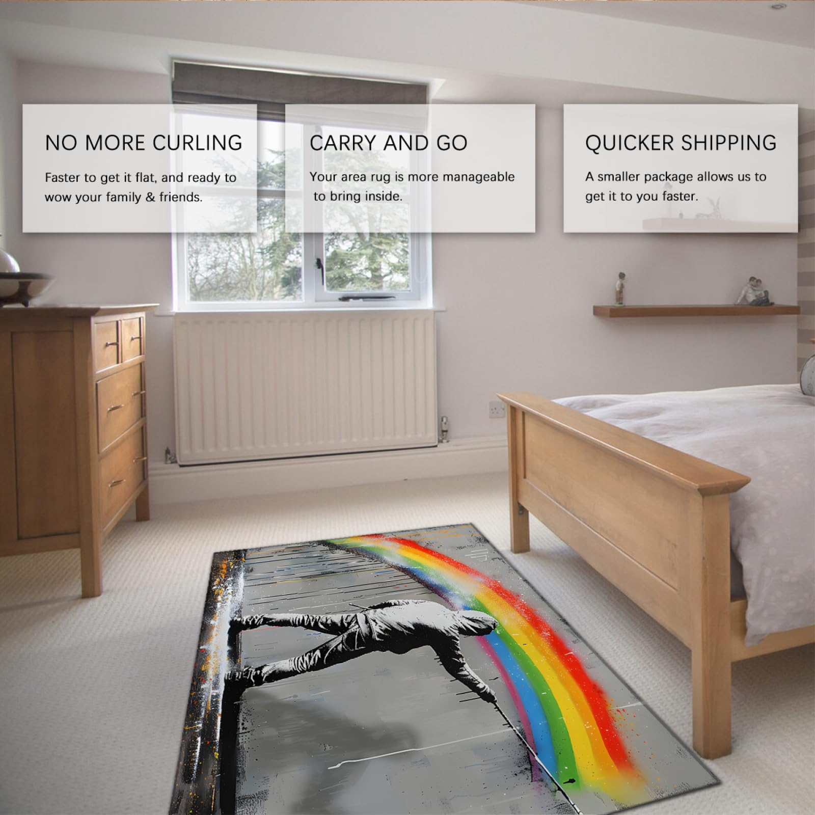 Kinderteppich Kinderzimmer Bereich Teppich Straße Graffiti Fußmatten Regenbogenmuster Teppich für Jungen Mädchen Wohnzimmer Schlafzimmer Klassenzimmer Teppich 50 x 80 cm