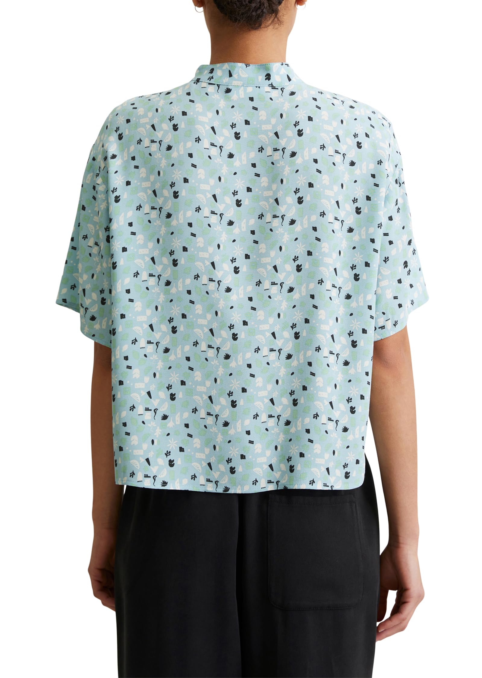 Marc O'Polo Denim Damen Kurzarmbluse mit Stehkragen Cropped
