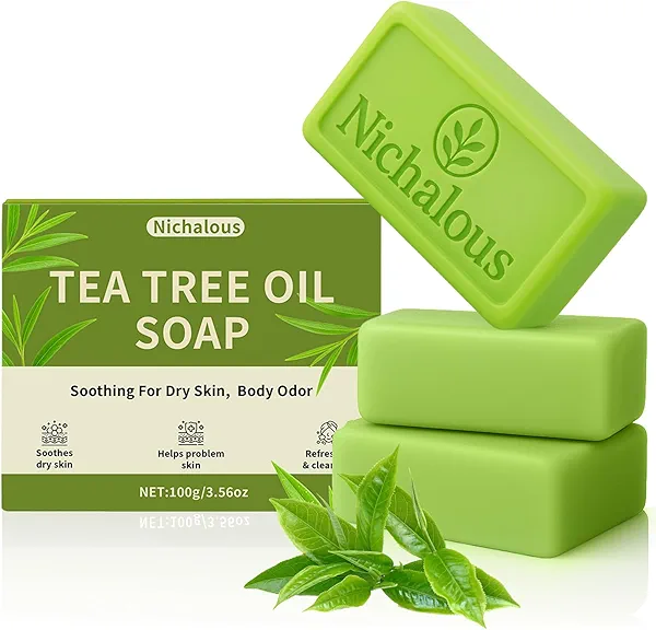 3PCS Loravey Tea Tree Soap, Purifying Body Soap Bar with Tea Tree Oil & Coconut Oil, Gentle Cleanser for Healthy, Looking Skin, Plant-Based Formula for Face & Body