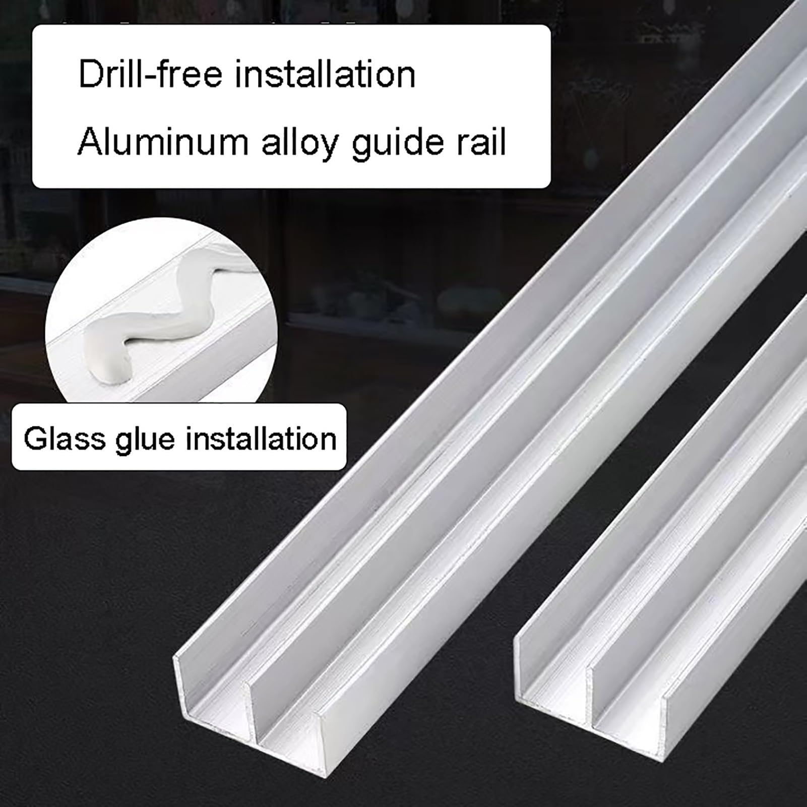Verdickte 5-mm-Glasschiebetür-Doppelschienen-Vitrinenrutsche, Schienenradzubehör aus Aluminiumlegierung(100cm/39.4in)