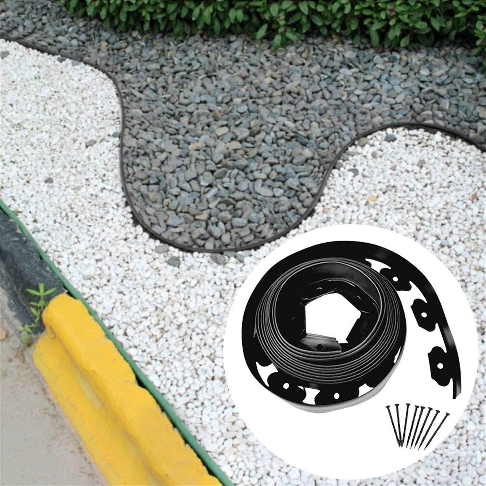 Bordura de Jardín de Plástico 5M/10M Garden Plants Border Barrier Lawn Plastic Edging for Outdoors Courtyard Grass Stone Isolation Belt(Black 10m)