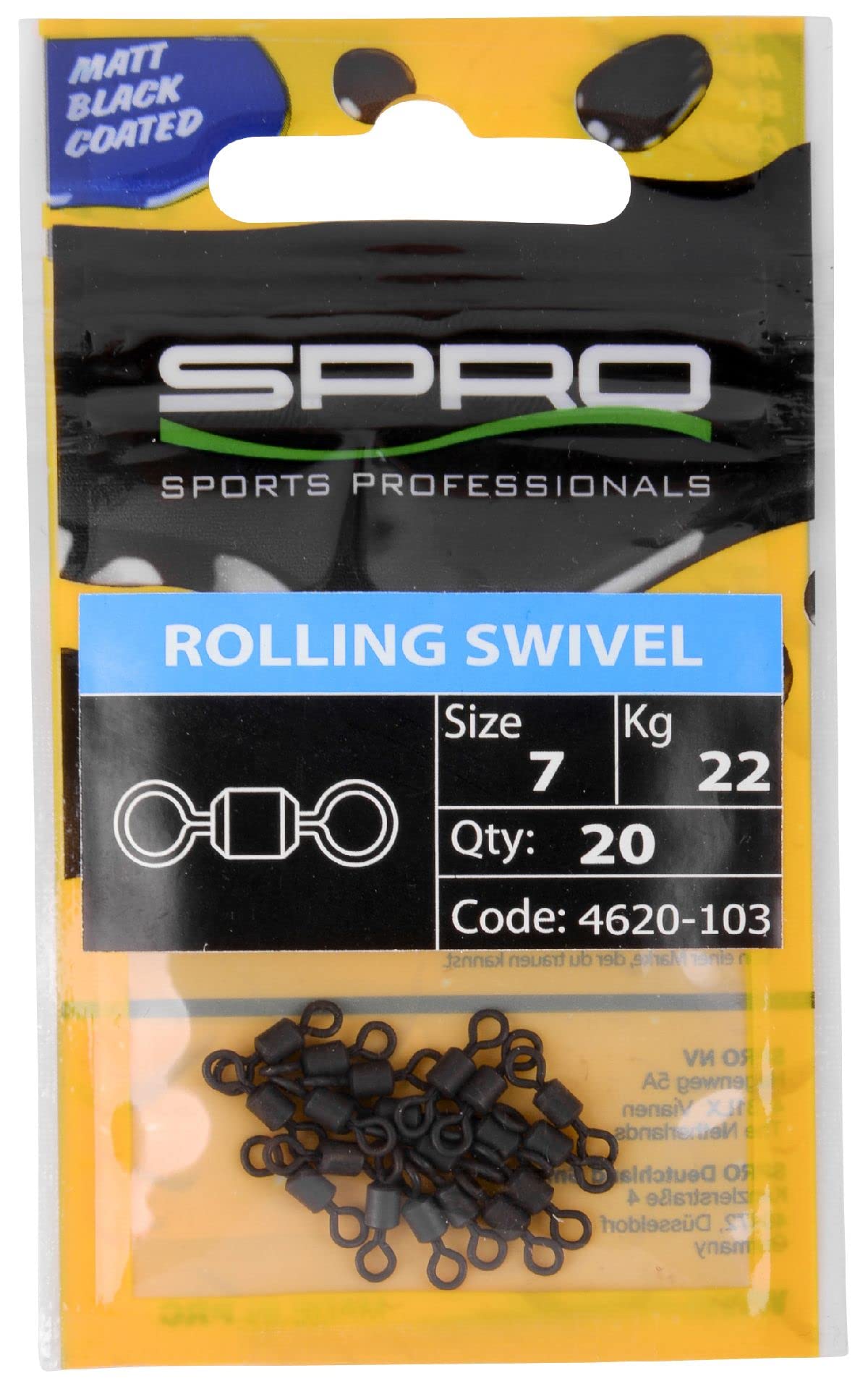 Spro Matt Black Rolling Swivel, Fishing Swivels, Barrel Swivels, Fishing Swivels, Spinning Swivels, Pike Swivels