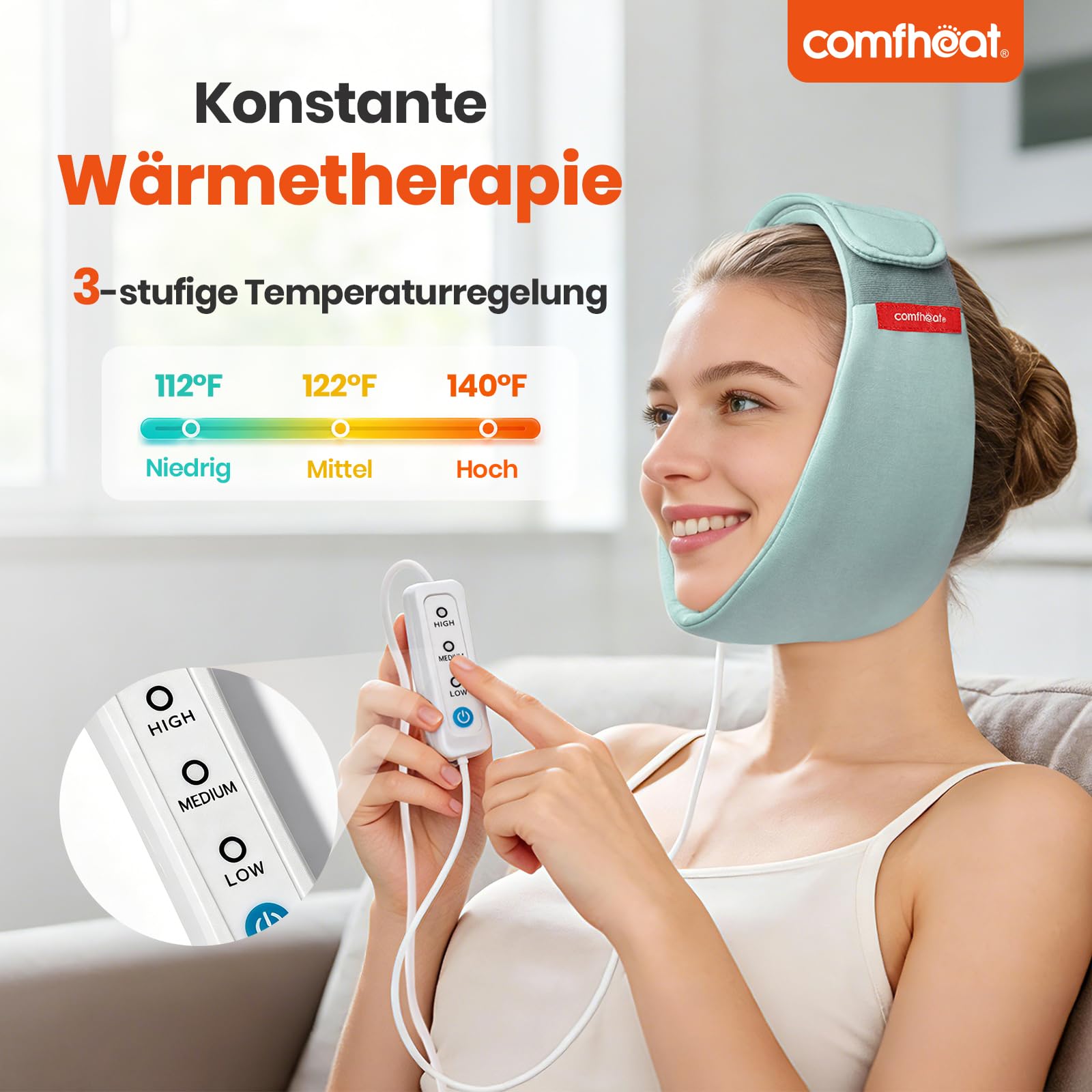 Almohadilla de calefacción facial para TMJ Alivio, envoltura facial calentada por USB para mandíbula, barbilla, restauración de dientes de sabiduría, 3 ajustes de calor ajustables, máscara