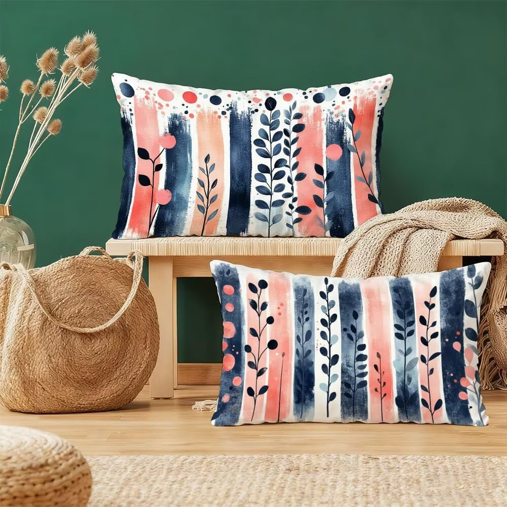 Taie oreiller 70x90cm rose motif bleu, housse décorative pour un salon chaleureux
