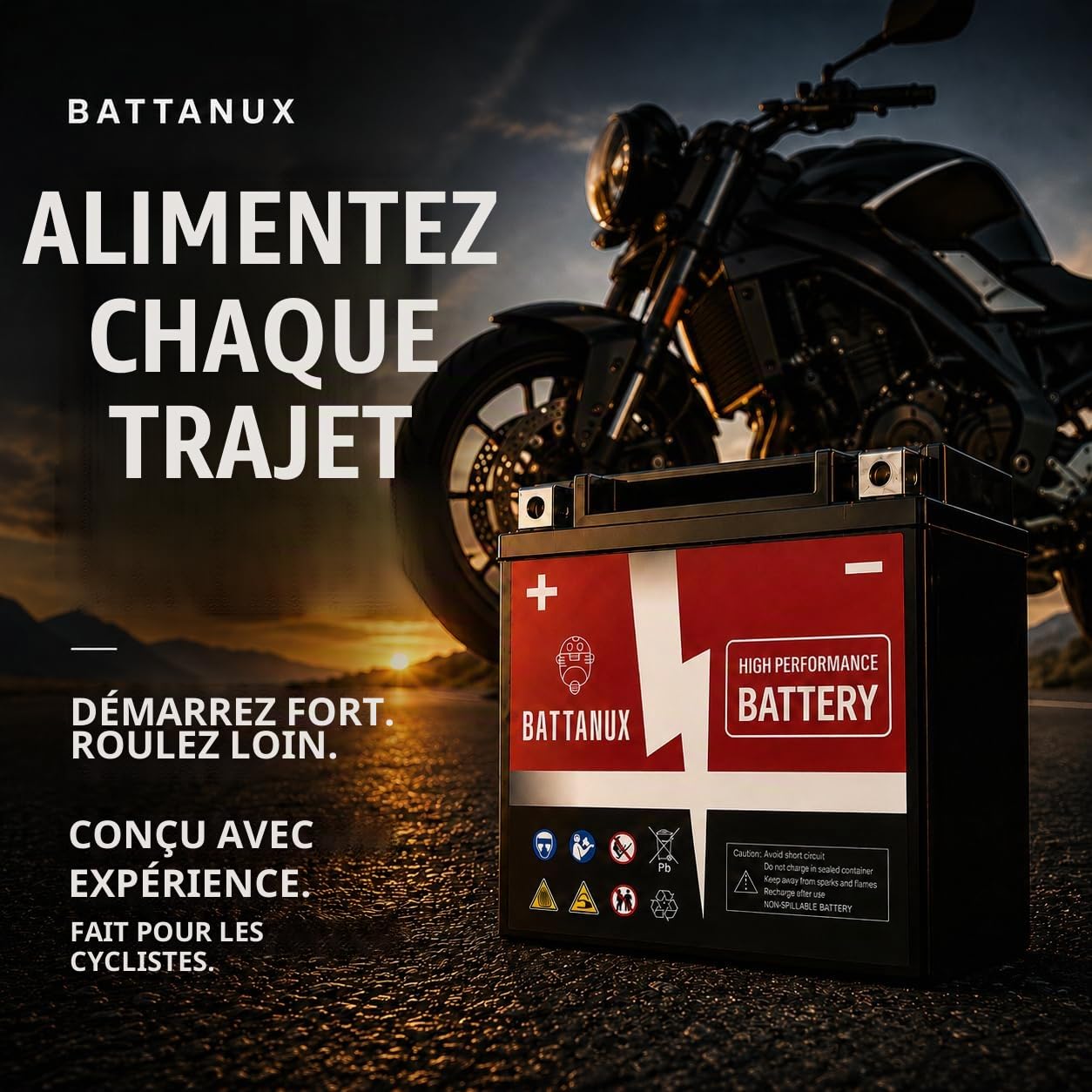 YTX14-BS Batterie Moto 12V14Ah AGM – Haute Capacité, Sans Entretien, Anti-Fuite, Prête à l’Emploi pour Moto, ATV & UTV