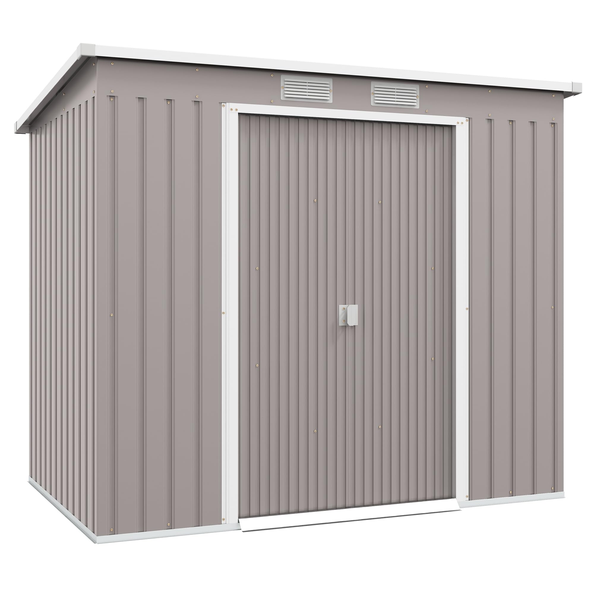 Outsunny 7 x 4ft Metal Garden Shed, Waterproof Galvanised Outdoor Storage Shed with Foundation Kit, Lockable Double Door, Pent Roof and Vents for Patio Equipment Tools, Grey