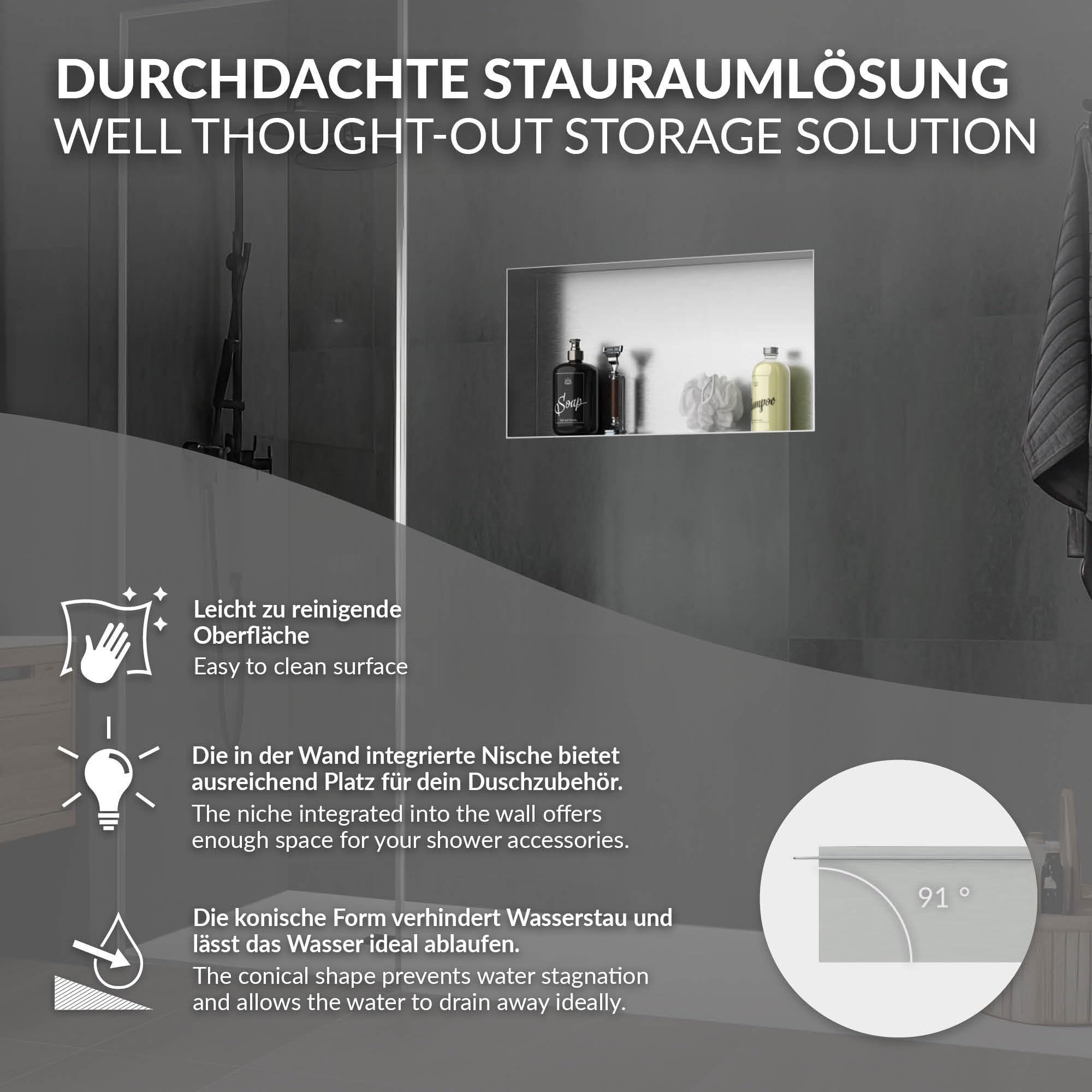 LuxeBath Nicchia a Parete senza Cornice in Acciaio Inossidabile 60x30x10 cm Argento per Bagno