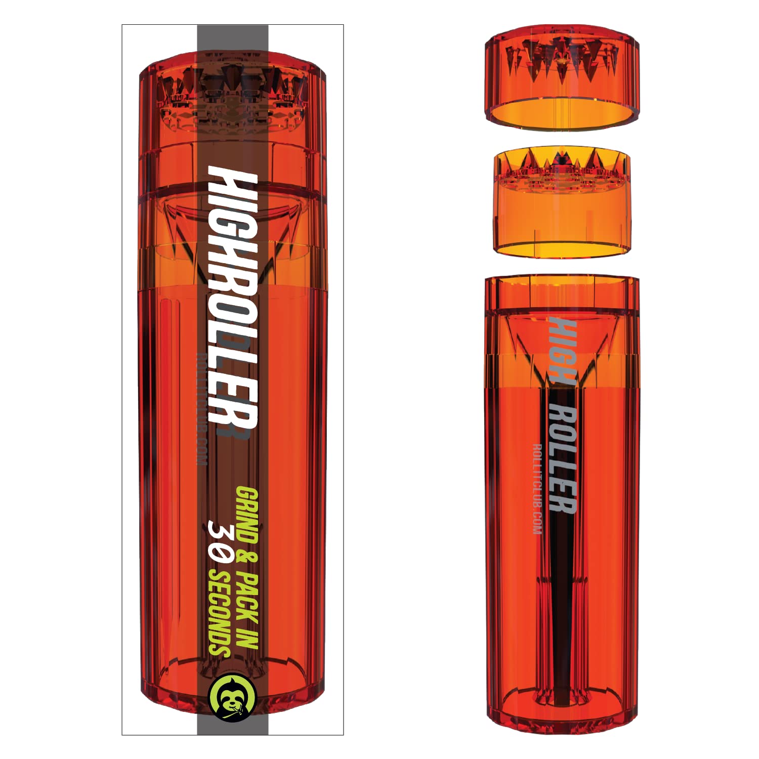 CLEAR HIGHROLLER Herb Grinder & Cone Loader | Portable Pre Roll Cone Filler | Red