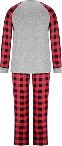 Miniatura 4 de JEGULV Pijamas de Navidad a juego para la familia, pijamas clásicas de Navidad de búfalo rojo a cuadros, pijamas de manga larga para el hogar