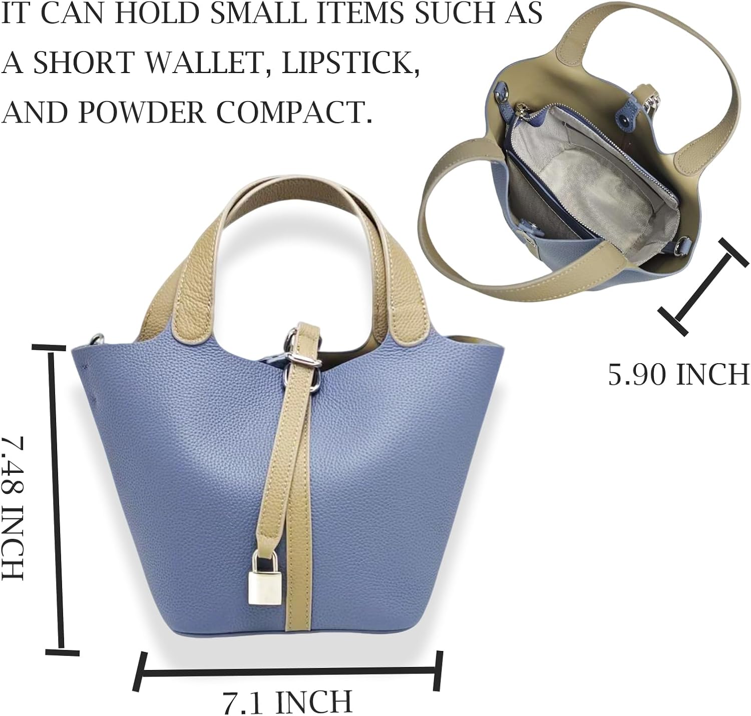 Genuine Leather Bucket Bags for Women,Vegetable Basket Crossbody Women's Shoulder Handbags with Zipper Closed - Image 4
