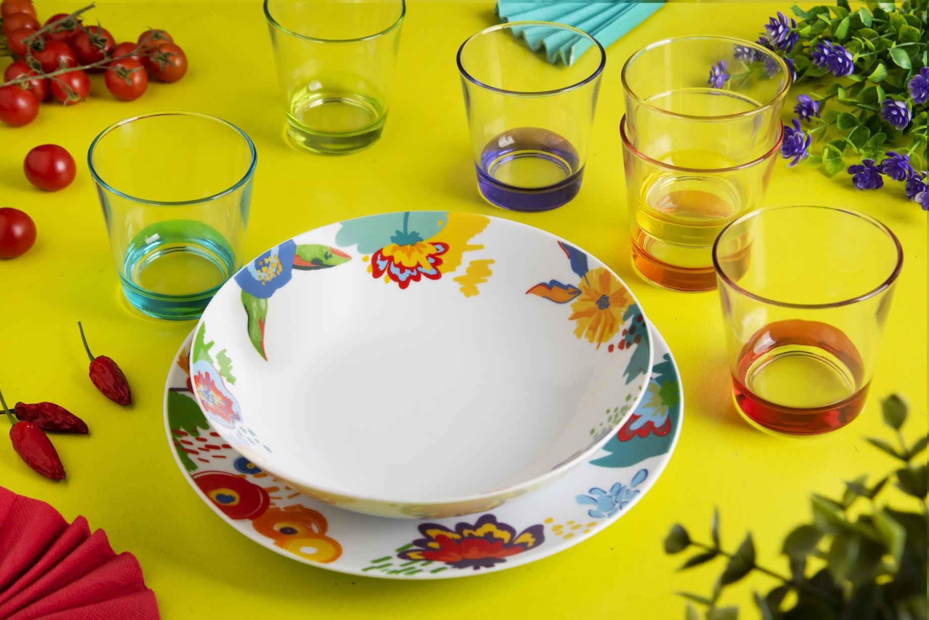 Excelsa Saint Tropez Ervizio talerz 12-częściowy, porcelana, kolorowa dekoracja, dla 6 osób