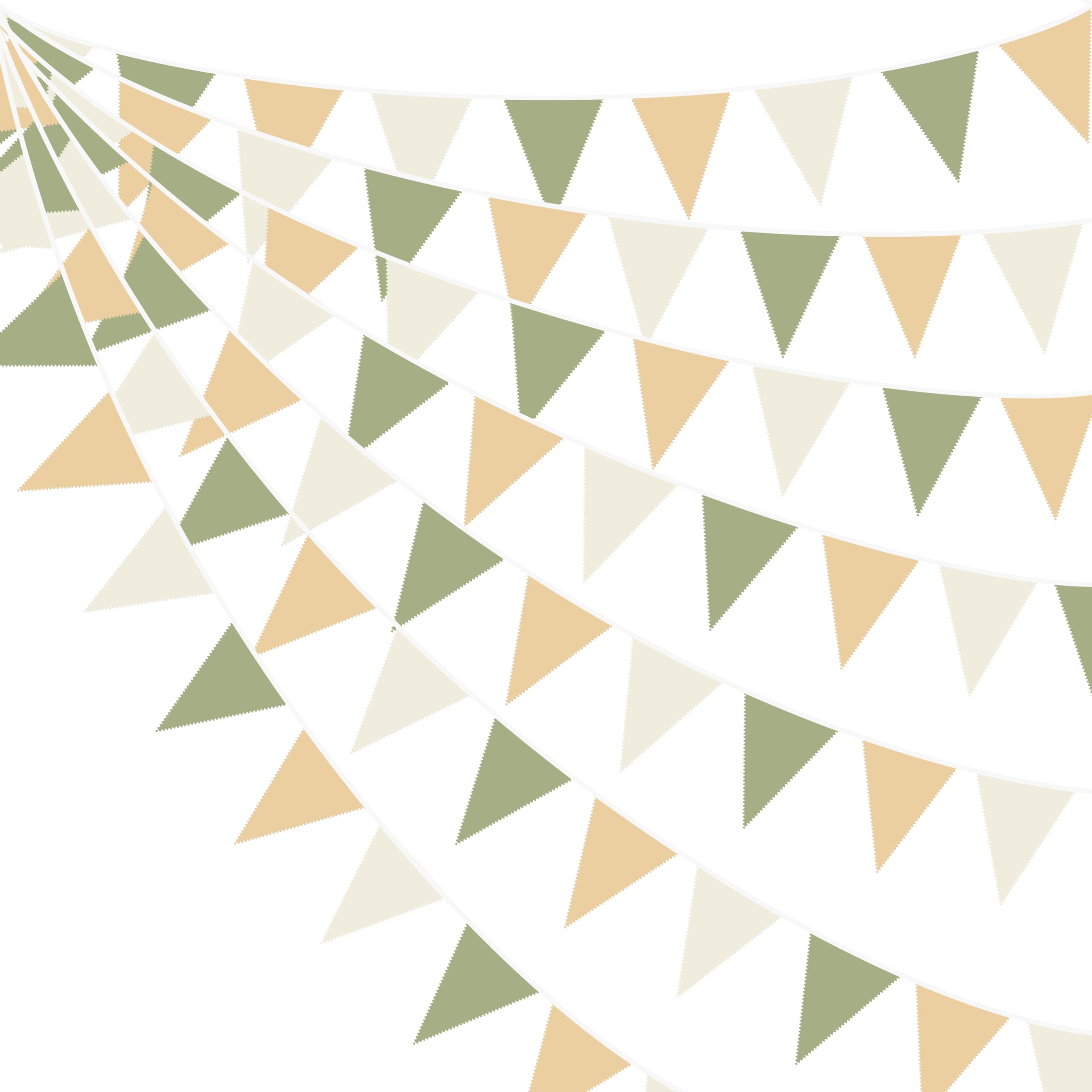 32Ft Camping Party Decorations Olive Green Tan Brown Cream Neutral Triangle Flag Fabric Banner Pennant Garland Streamers for Woodland Birthday Jungle Baby Shower Safari Camper Bachelorette Decor