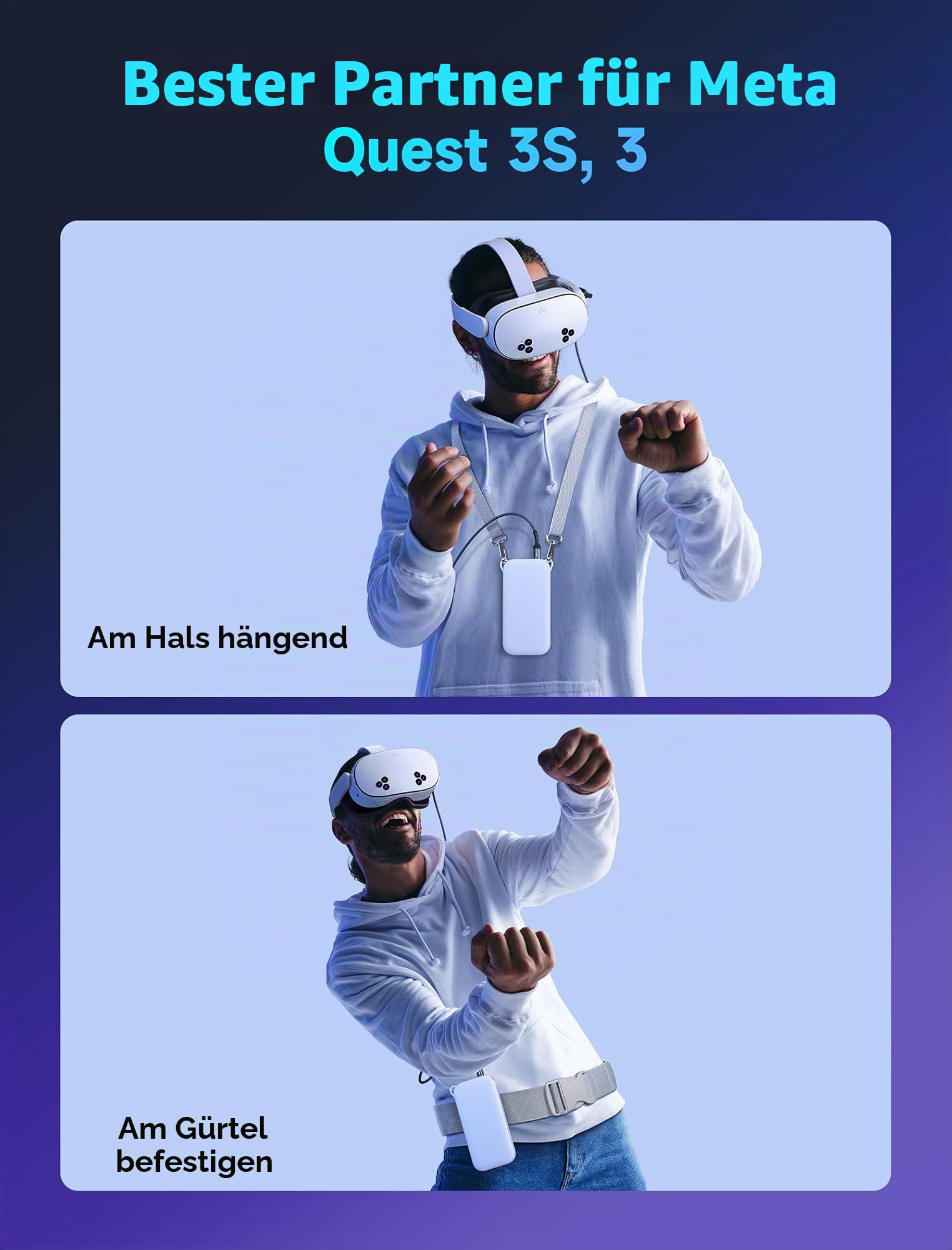 JSAUX 10000mAh Powerbank für Meta Quest 3S/3/2,Galaxy XR, Tragbares Akku Pack mit Schnellladung, Gürtelclip & Lanyard Wiederaufladbares Zubehör Kompatibel mit Oculus Quest 3S/3/2, PS VR2, Pico 4
