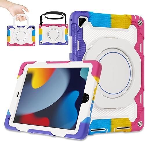 ROISKIN Funda para iPad de 6 y 5 generación de 9.7 pulgadas, Pro 9.7, Air 2 con correa de mano 360 Kickstand protector de pantalla, protección