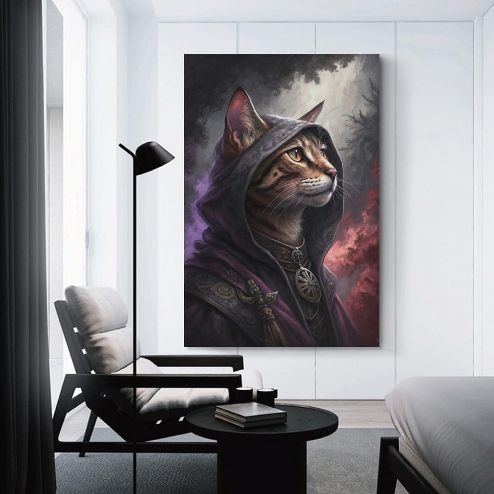 Junmoney Mysterious Cat Wizard Canvas Wall Decor, 24x36inch(60x90cm), for Apartment Walls, Studios Or Work Areas, Decorative Canvas Decor for Home Updates
