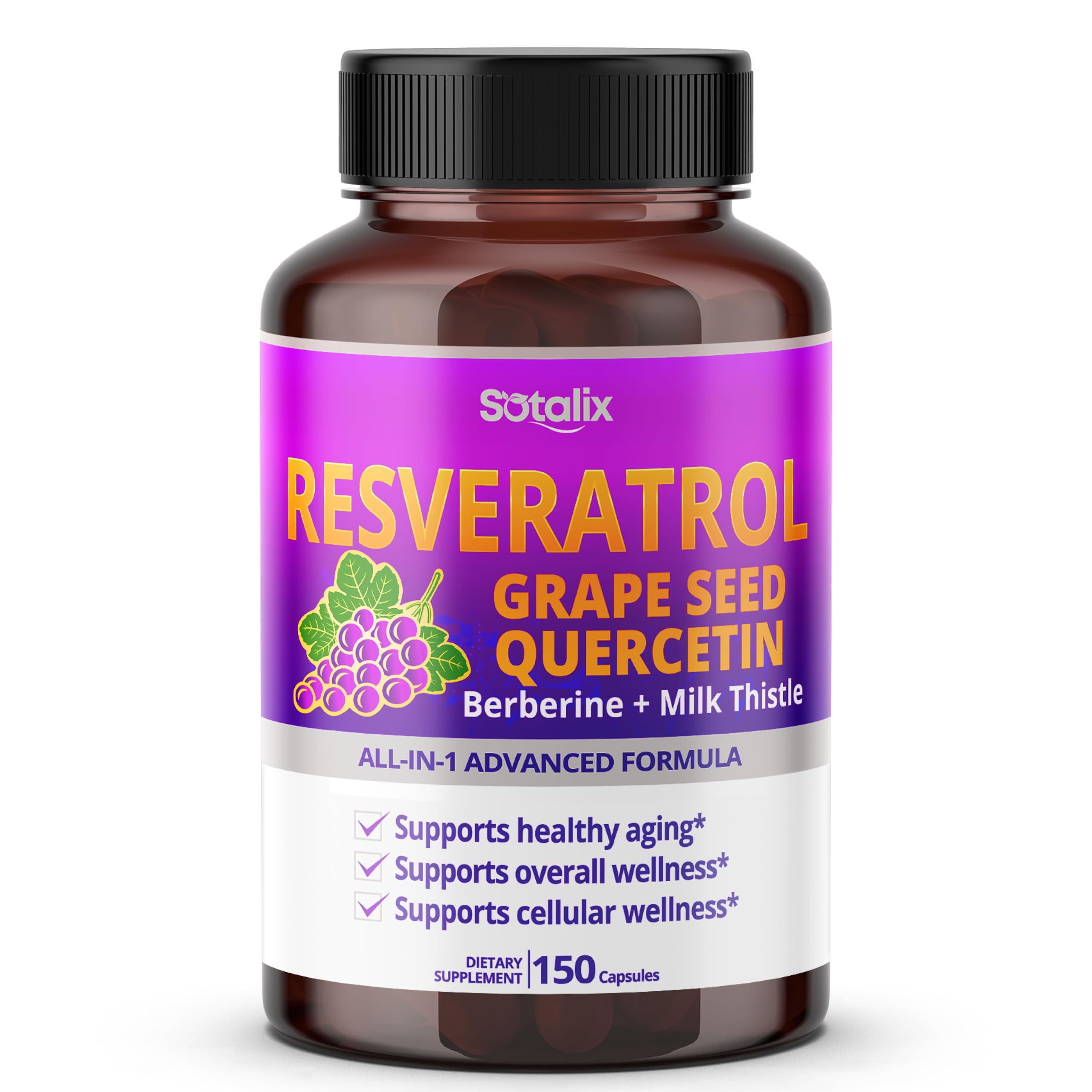 Sotalix Advanced Resveratrol 6-in-1 with Grape Seed & Quercetin, 150 Count