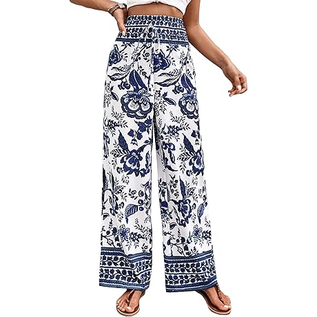 Women's Breezy Floral Print Shirred Waist Pants