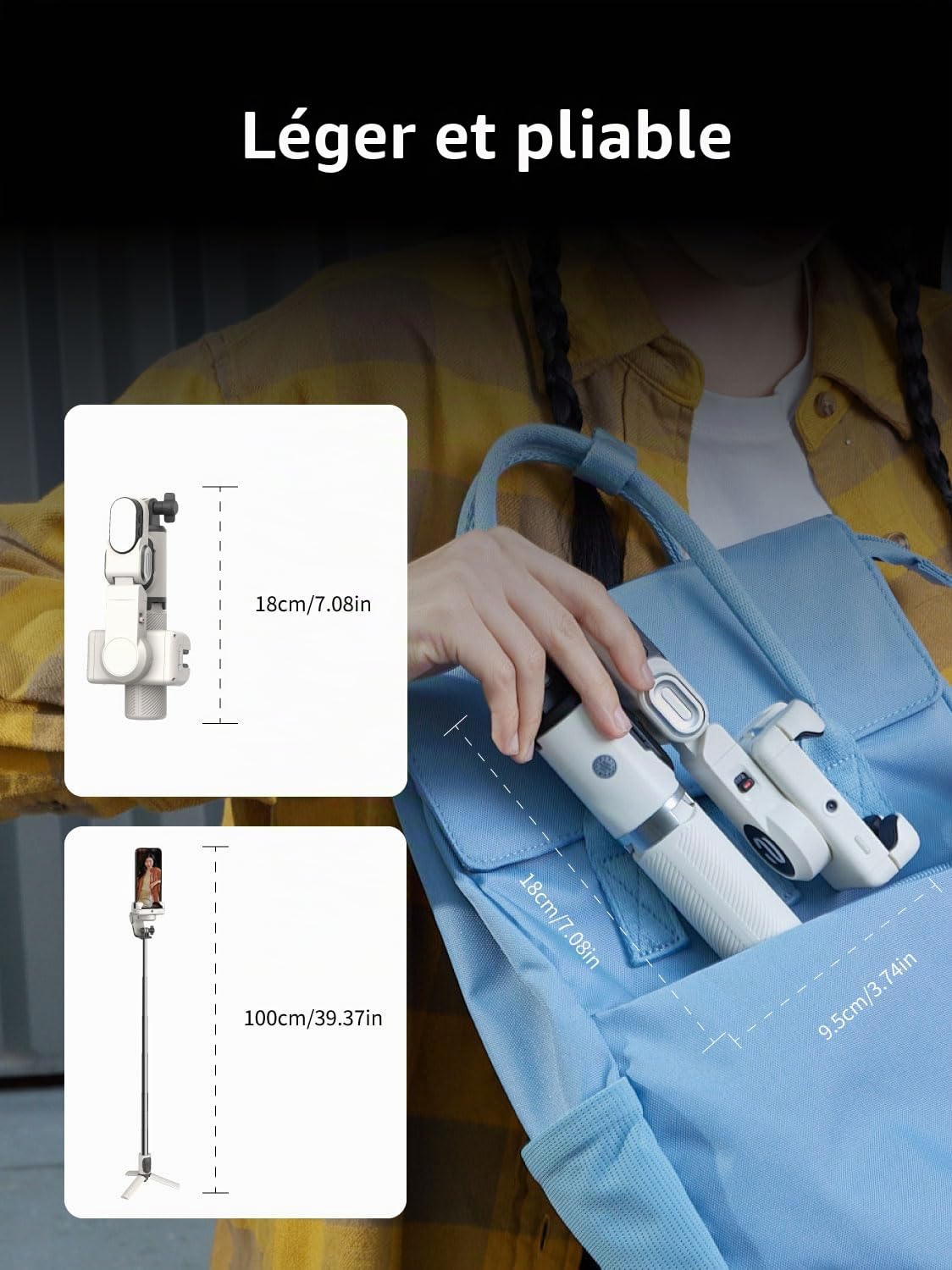 AOCHUAN Stabilisateur à Cardan pour Smartphone, Perche Selfie avec Trépied et Suivi Automatique du Visage pour TikTok YouTube Vlog, Gimbal 4 en 1 Rotation 360° Compatible iPhone/Android - M1 Pro Blanc