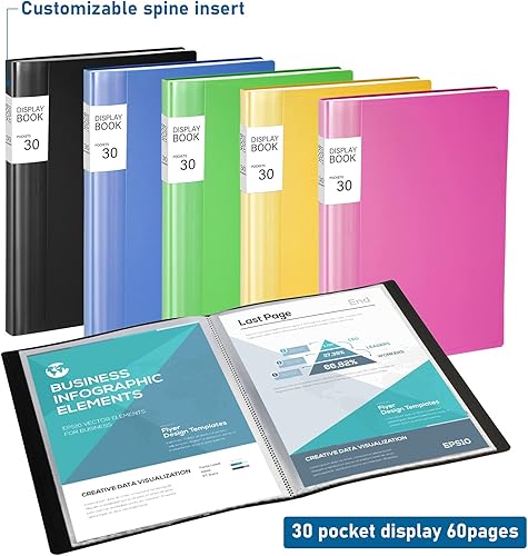 Miniatura 2 de Paquete de 10 carpetas con fundas de plástico grandes de 8.5 x 11 pulgadas, libro de presentación de 30 bolsillos con protectores de hojas