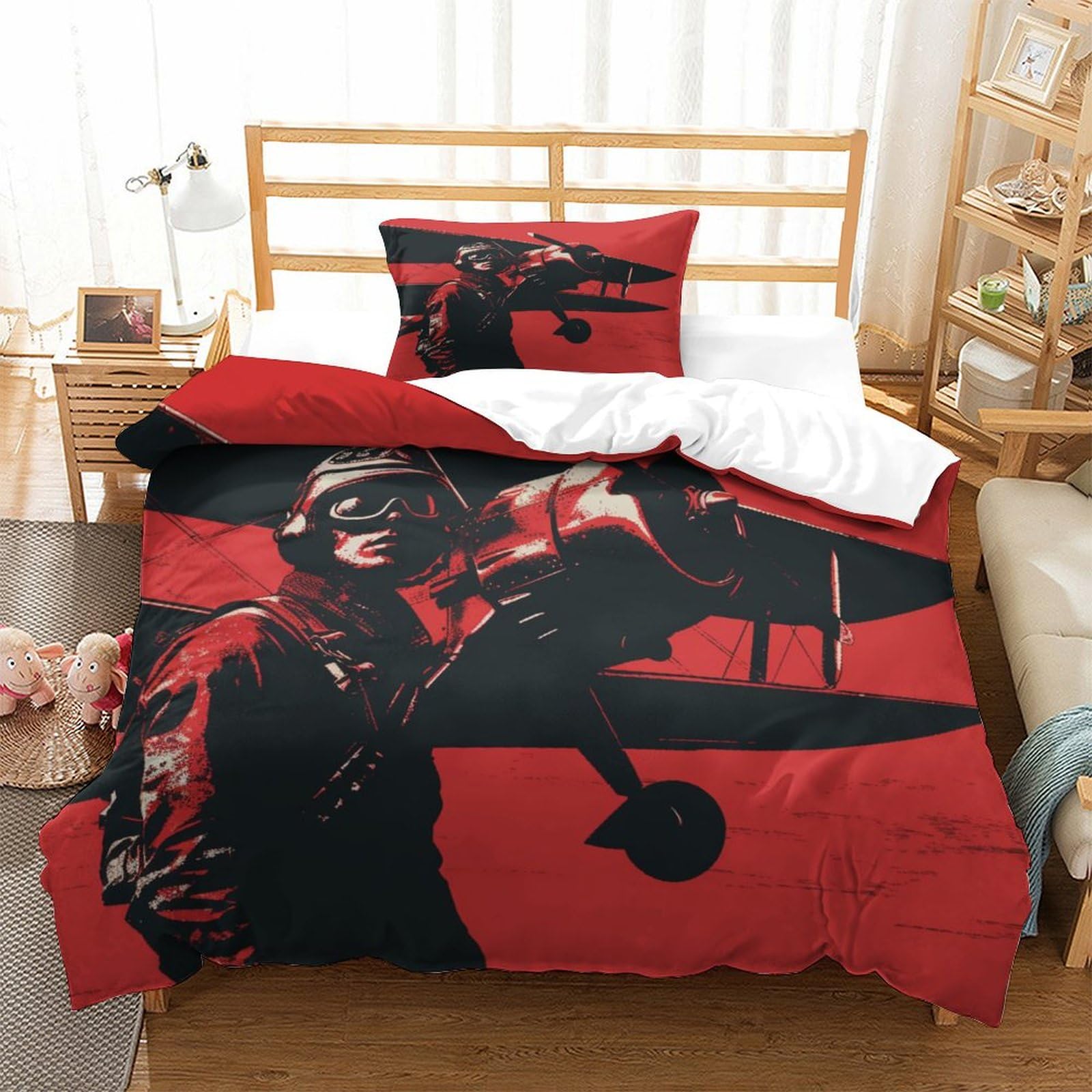 P1s9u7w5y Aircraft-5-1 3D Printed Vintage Plane Duvet Cover Set 3Pcs Microfiber Aviator Bedding Set Single（135X200cm）