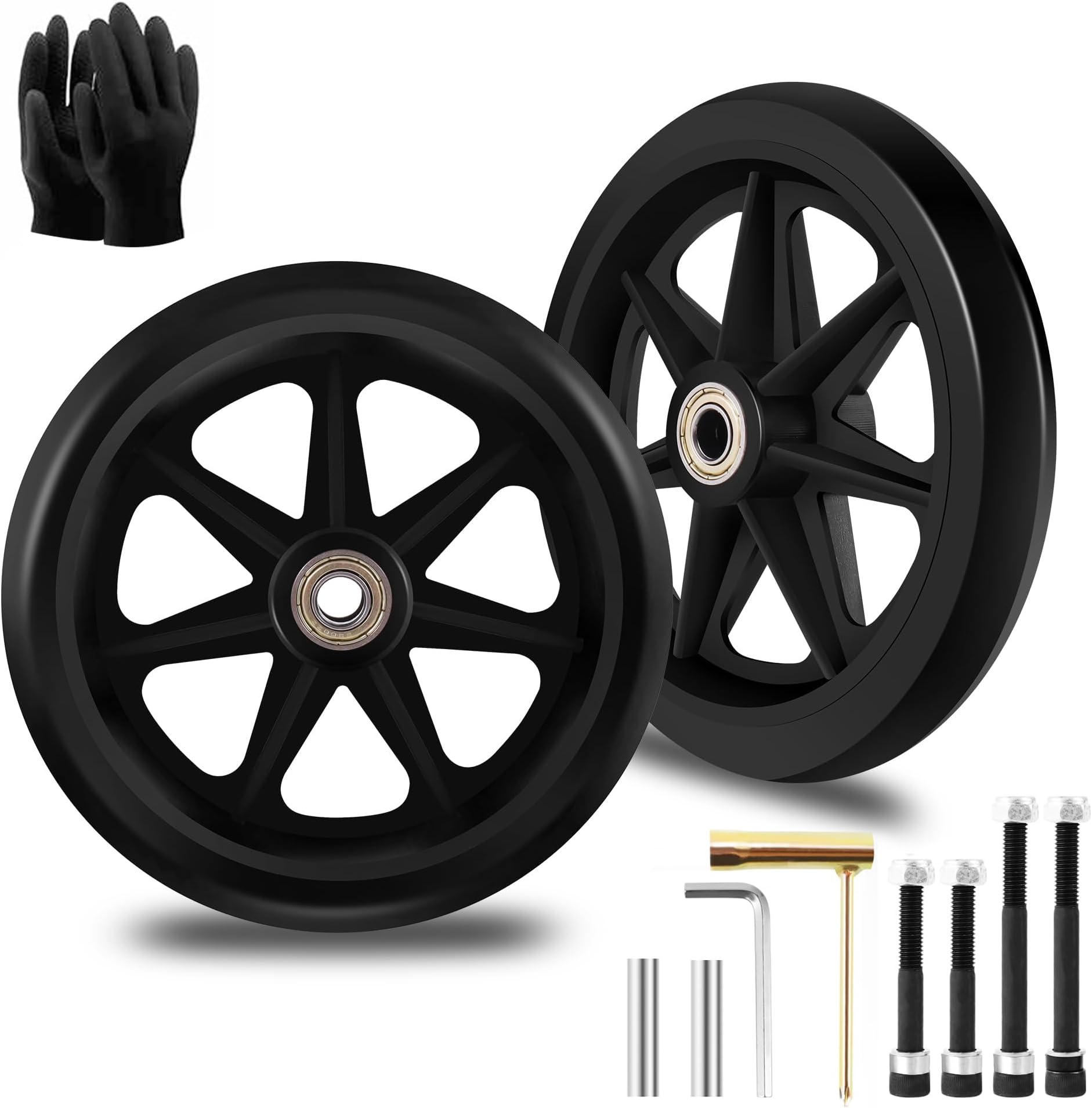 2Pcs 6 Inch Replacement Wheelchair Wheels for Walkers - Environmentally Friendly Rubber Material, Wear-Resistant PU Tires, Anti-Slip, and Durable ABS Wheel Hub (6IN Narrow 2Pcs)