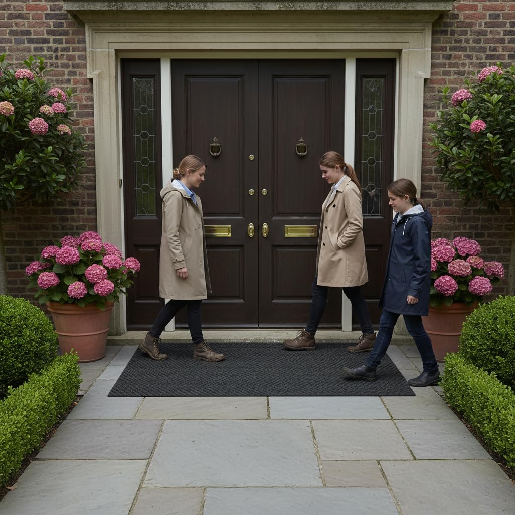 UHOUSEST Door Mat, Non Slip Washable Indoor Outdoor Door Mats, Dirt Trapper Floor Mat with TPE Backing, Edge-Free Grey Doormat for Hallway, Entrance, Kitchen, 80×160cm