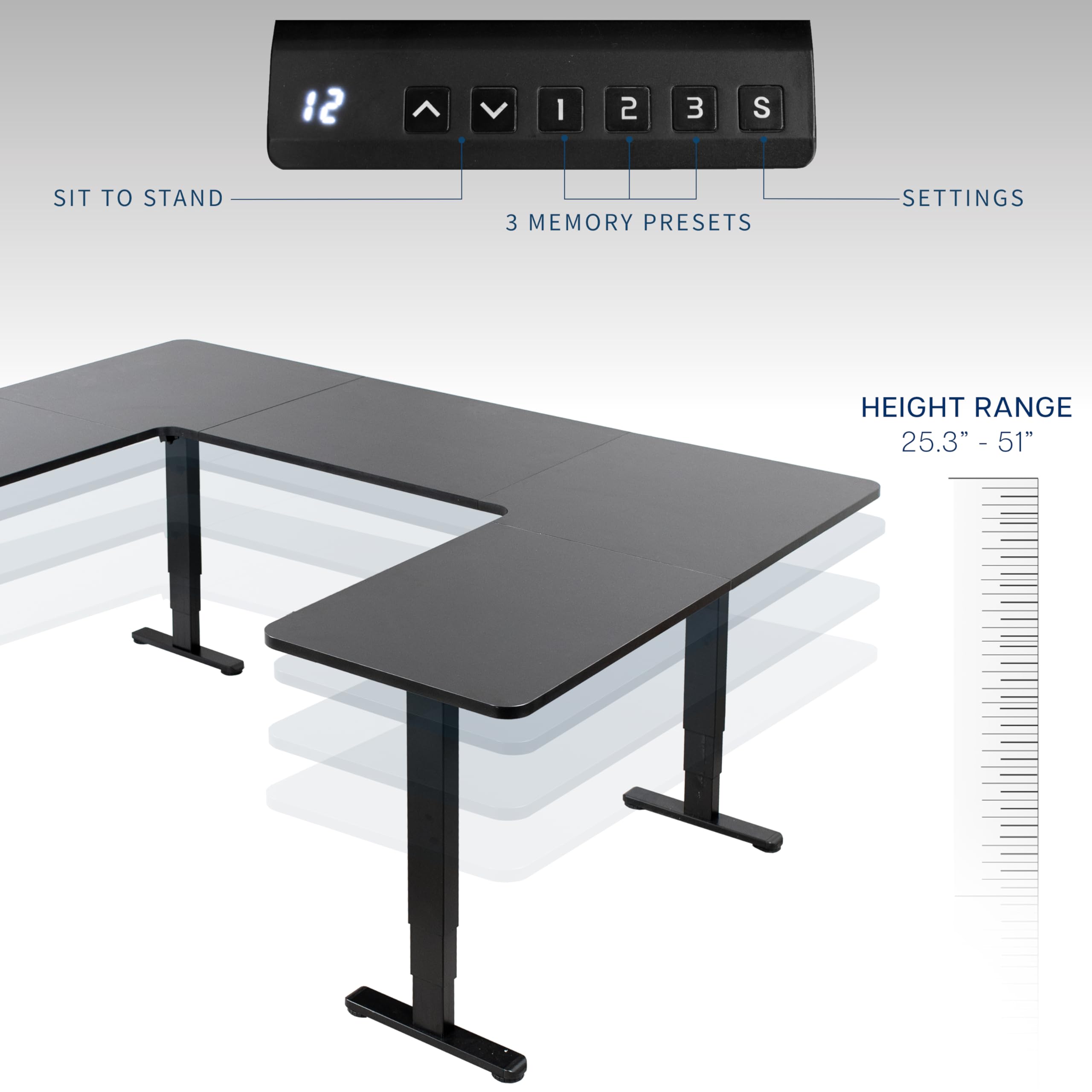 VIVO Large U-Shaped 83 x 60 in Electric Standing Desk Memory Height Adjustment Black Top Black Frame DESK-E4UBB — view 5