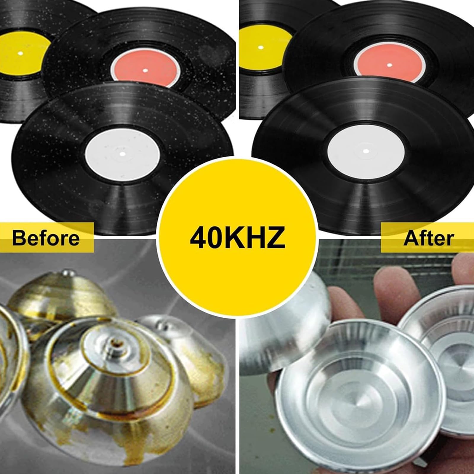Pulitore Ultrasonico Per Vinili 6L, 40kHz Macchina A Rotazione Automatica Per 4 LP, Timer E Temperatura Digitali, Ripristino Qualità Audio