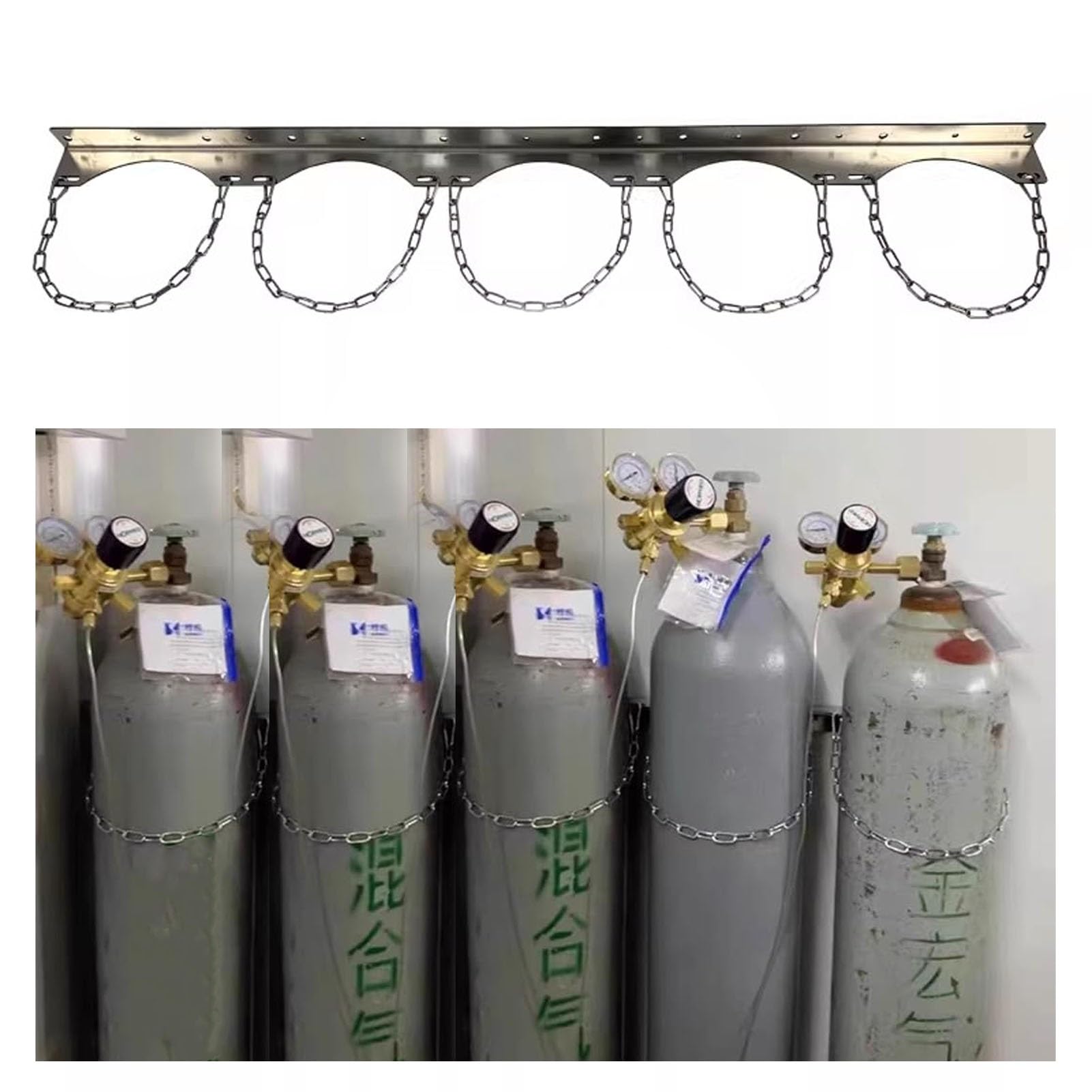 GHHVFEC Oxygen cylinder rack,Stainless Steel Oxygen Tank Holder 125cm | Wall-Mount Gas Cylinder Rack with Chain | Durable Storage for 25/50/75/100L Nitrous Tanks | Ideal Clinic Shelf
