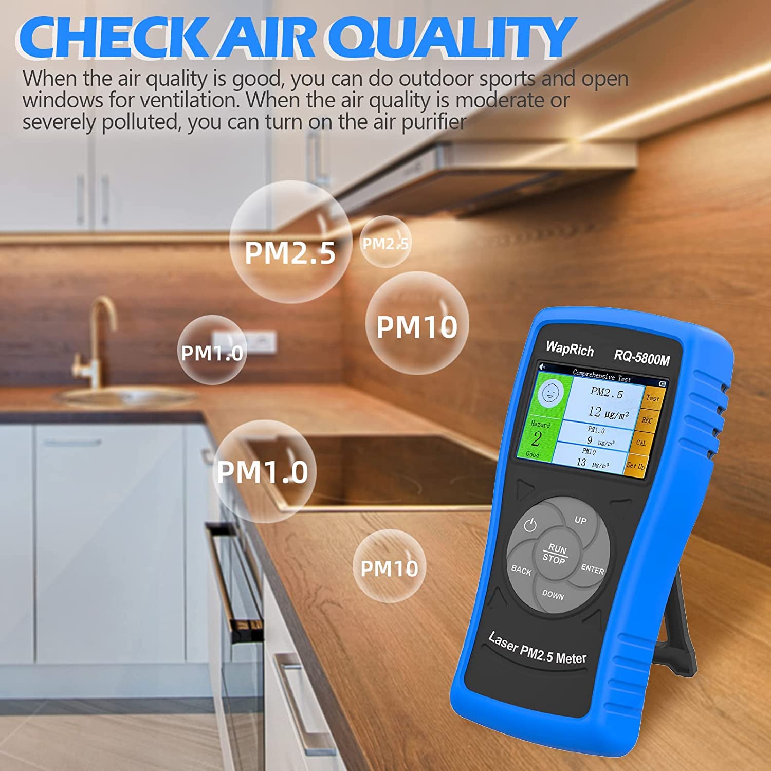 Monitor zanieczyszczenia jakości powietrza, wewnętrzny monitor zanieczyszczenia powietrza wykrywa pył mikronowy PM2,5/PM10/PM1,0, inteligentny czujnik jakości powietrza do sypialni, odpowiedni do