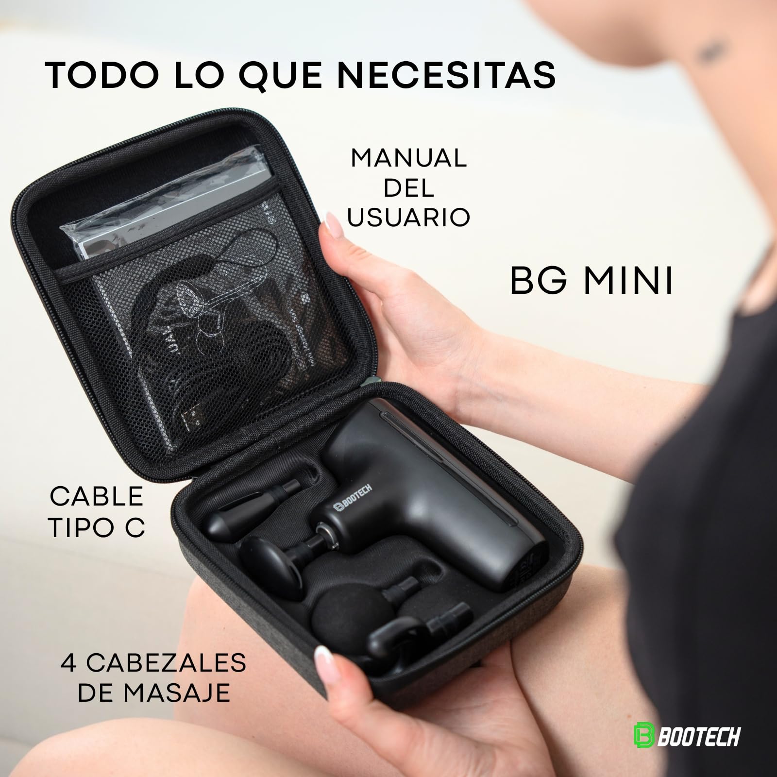 Pistola de Masaje Muscular ，Mini Massage Gun con 4 Cabezales & 5 Velocidades, Alivio Dolor Relajación Recuperación Muscular, Masajeador Portátil Silencioso,Hasta 4H de Uso, Ideal para Regalo