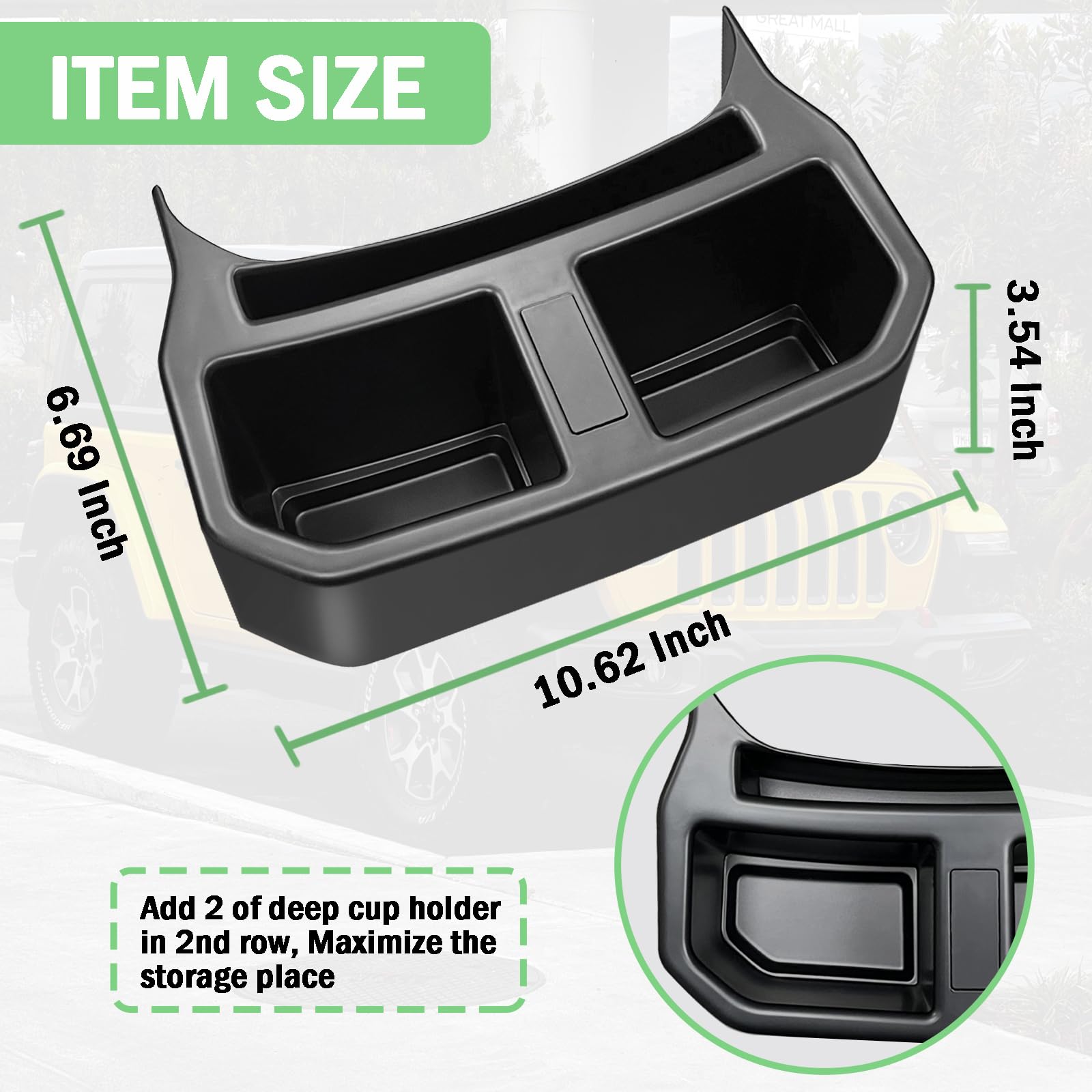 Rear Dual Cup Holder For Jeep Wrangler JL Removable