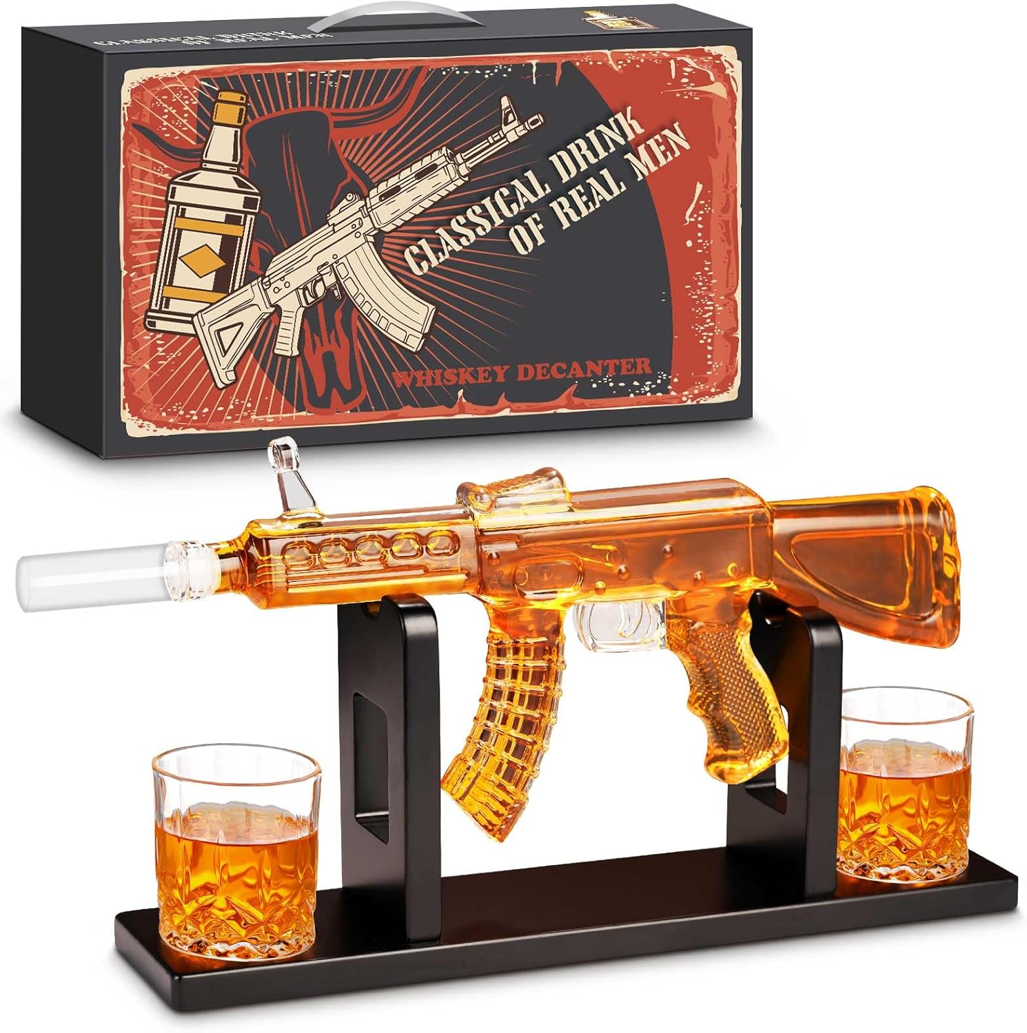 PONPUR Gifts for Men Dad Chirstmas, Whiskey Decanter Set with 2 Glasses, Unique Birthday Aniversary Retirement Gifts for Husband Him Grandpa, Cool Bourbon Scotch Gift for Man Cave Bar Decor
