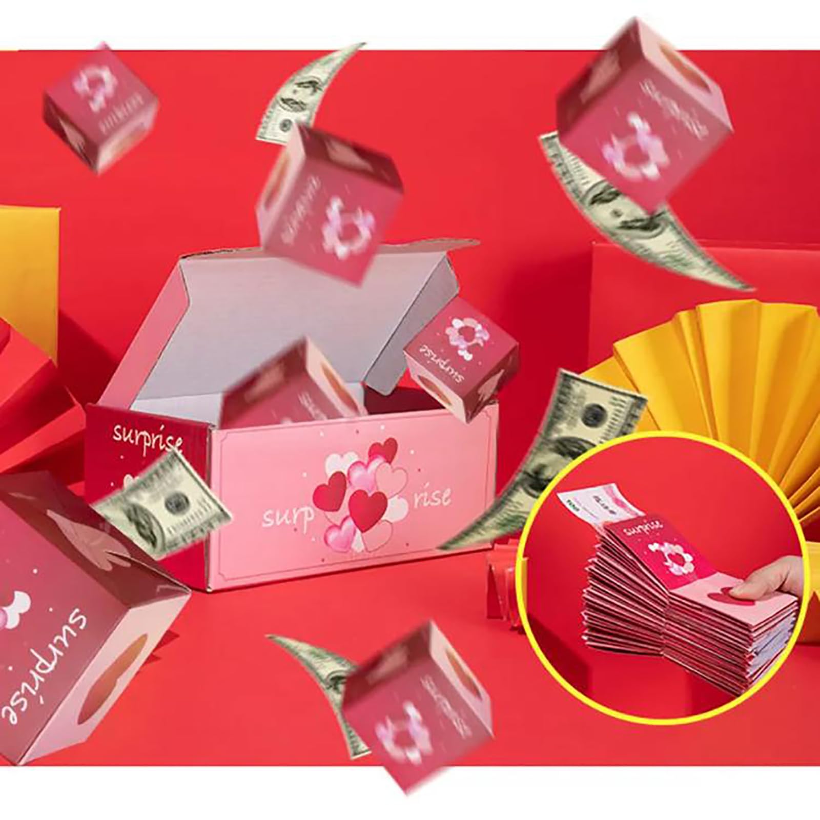 Exploding Money Gift Box, Boże Narodzenie niespodzianka wybuch pudełko prezentowe — stworzenie najbardziej zaskakującej, składanej odbijającej się czerwonej koperty, eksplozja gotówki na urodziny