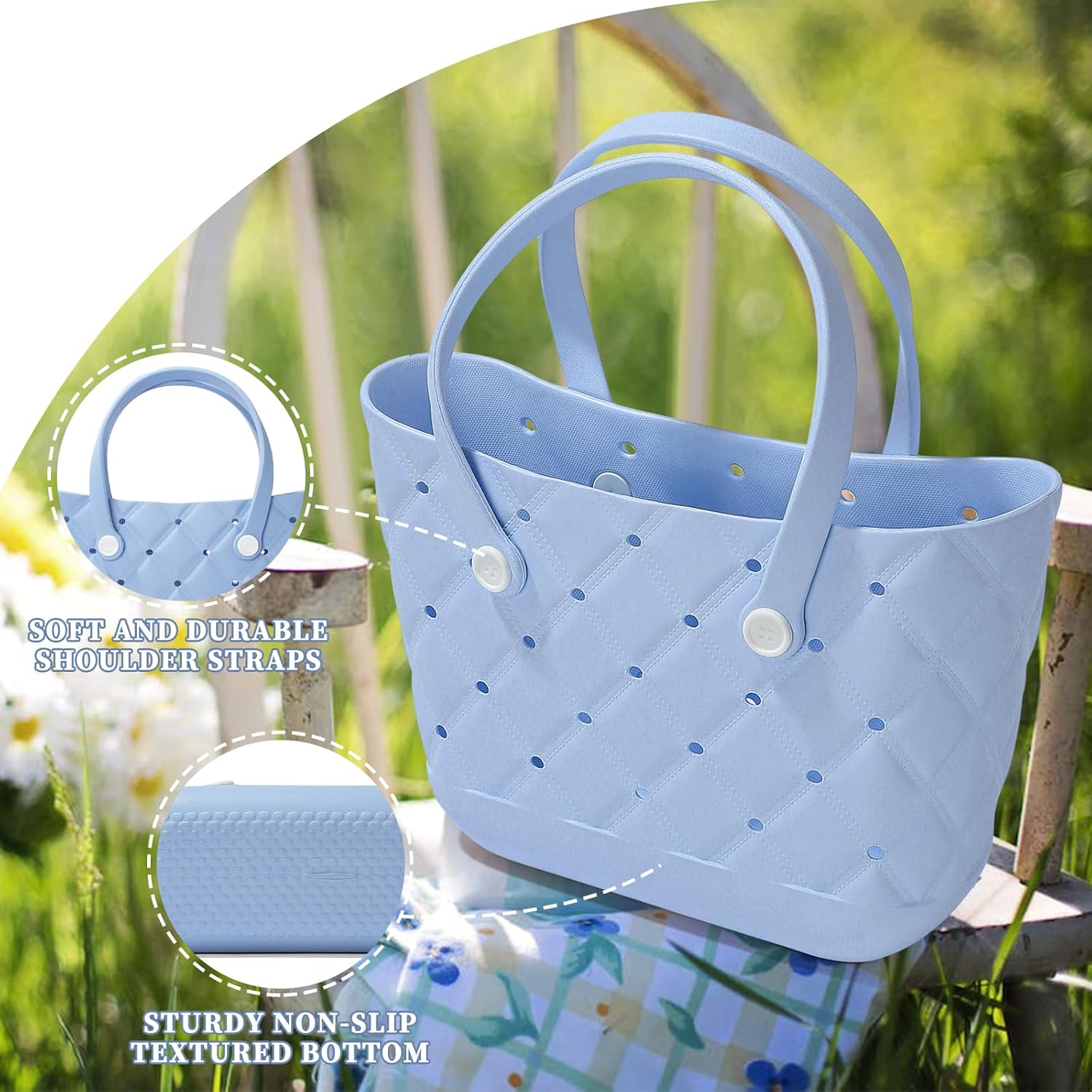 Beach Bag Rubber Tote Bag, Waterproof Washable Proof Travel Bag for Women Handbag for Sports Beach Market Pool - Image 6