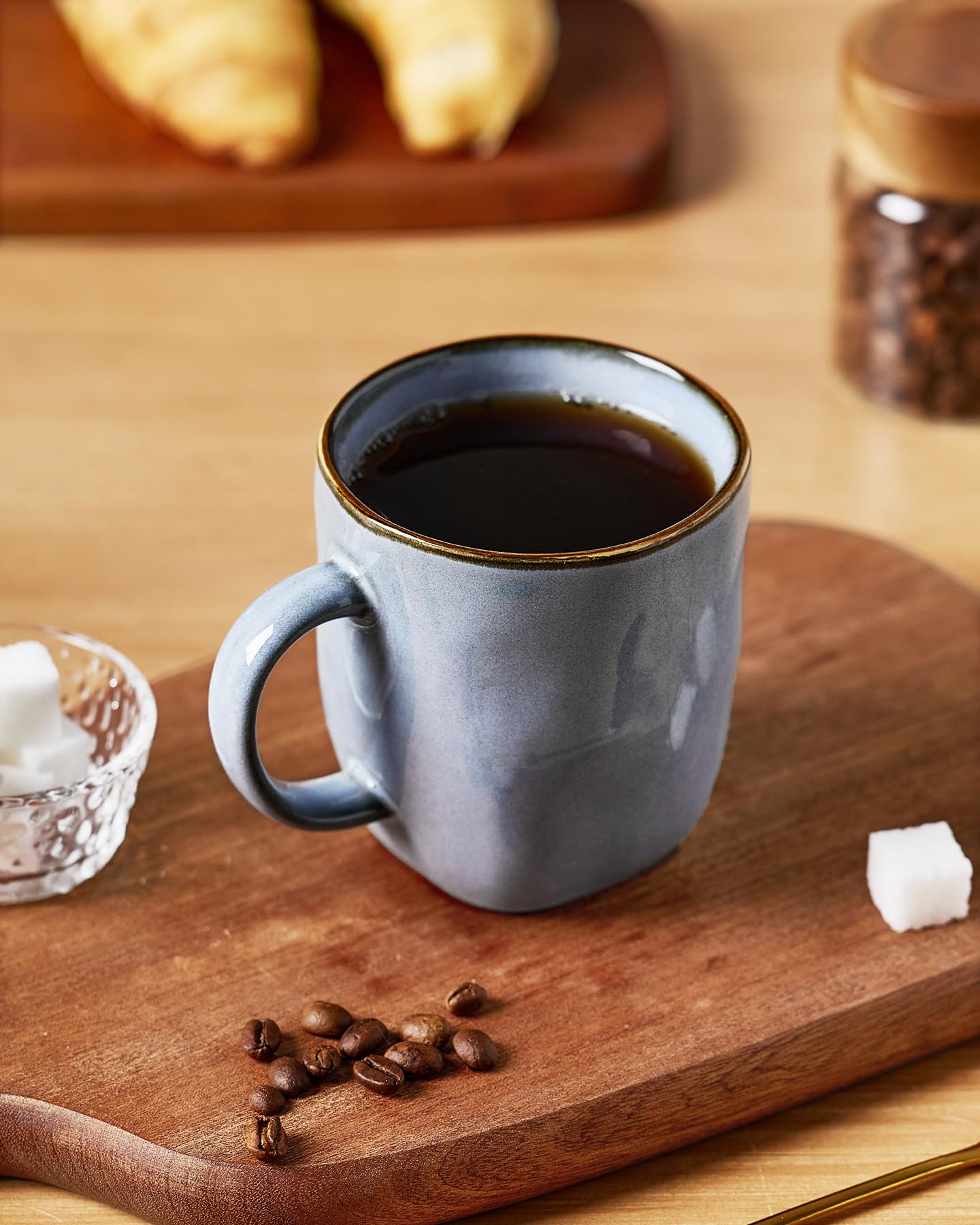 Richmount Kaffeetassen, 6er Set Ocean Square-Serie, 384ml (13oz) mit Henkel, Steingut Tassen für Küche, Spülmaschinen- & mikrowellensicher, für Kakao/Milch/Tee, Blau