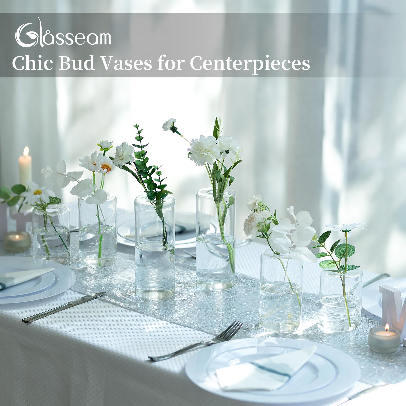Glasseam Glass Small Bud Vase Modern Flower Vases for Centerpieces