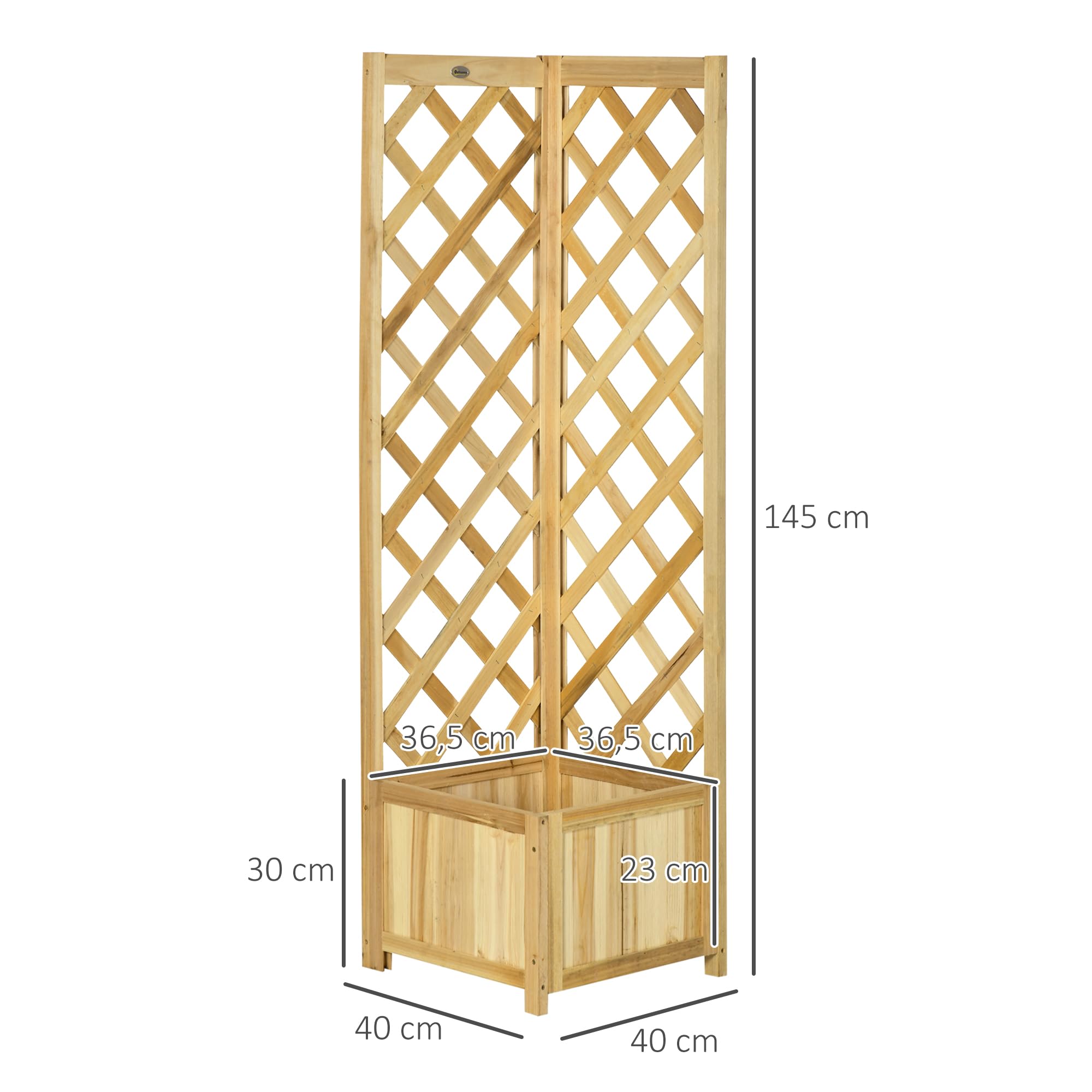 Outsunny Lit de Jardin surélevé en Bois avec Treillis, Naturel | Boîte de coin autoportante de 57", pour plantes grimpantes, fleurs, grimpe et plantation