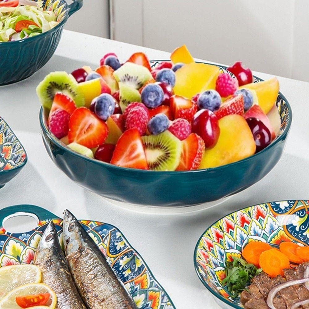 Große Servierschüsseln, 25,4 cm Keramikschüsseln für Pasta Nudeln Salat Suppe (2er-Pack, Dunkelblau und Dunkelgrün)