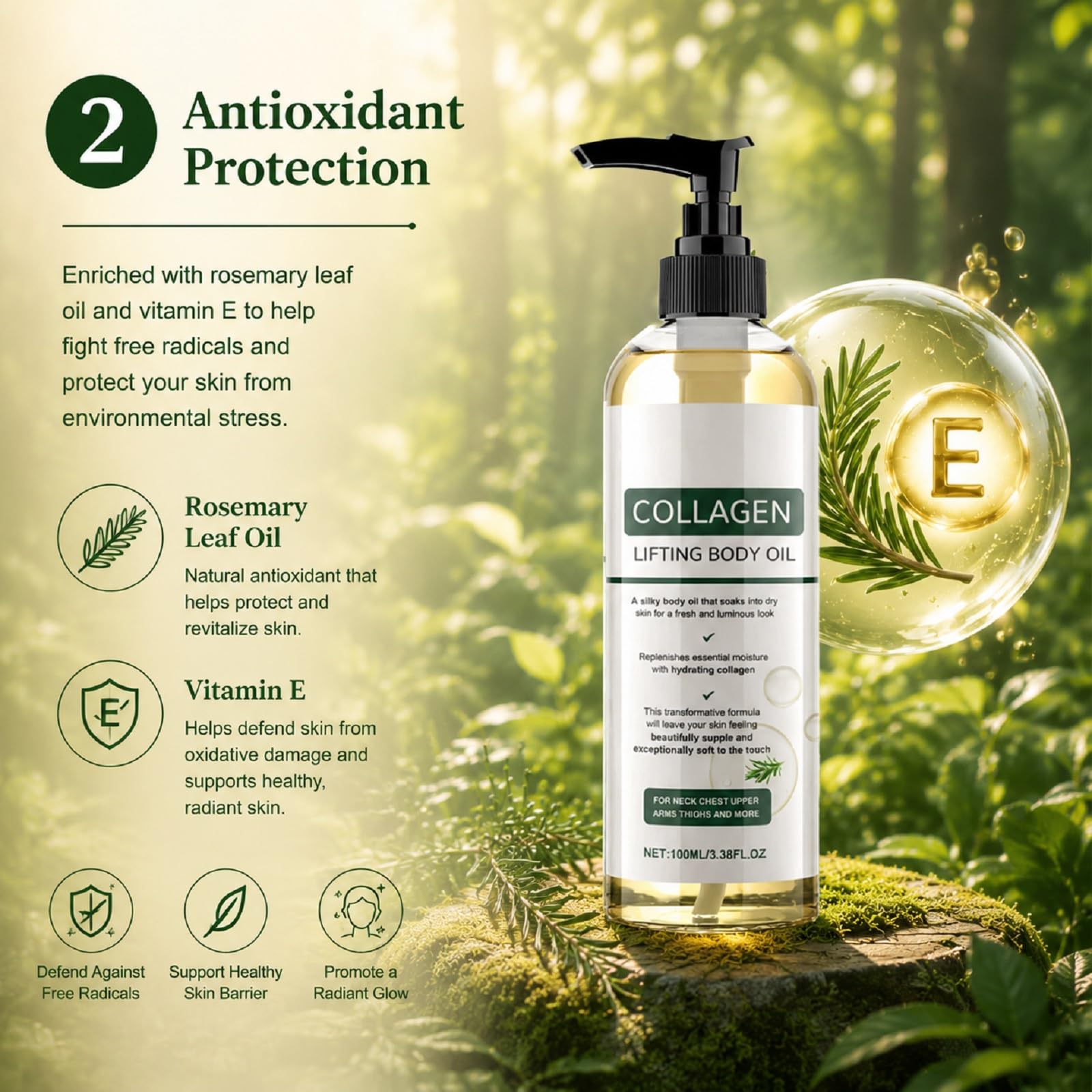 Collagen Lifting Body Oil, 3.38 fl oz, Hydrating Firming Skin Serum