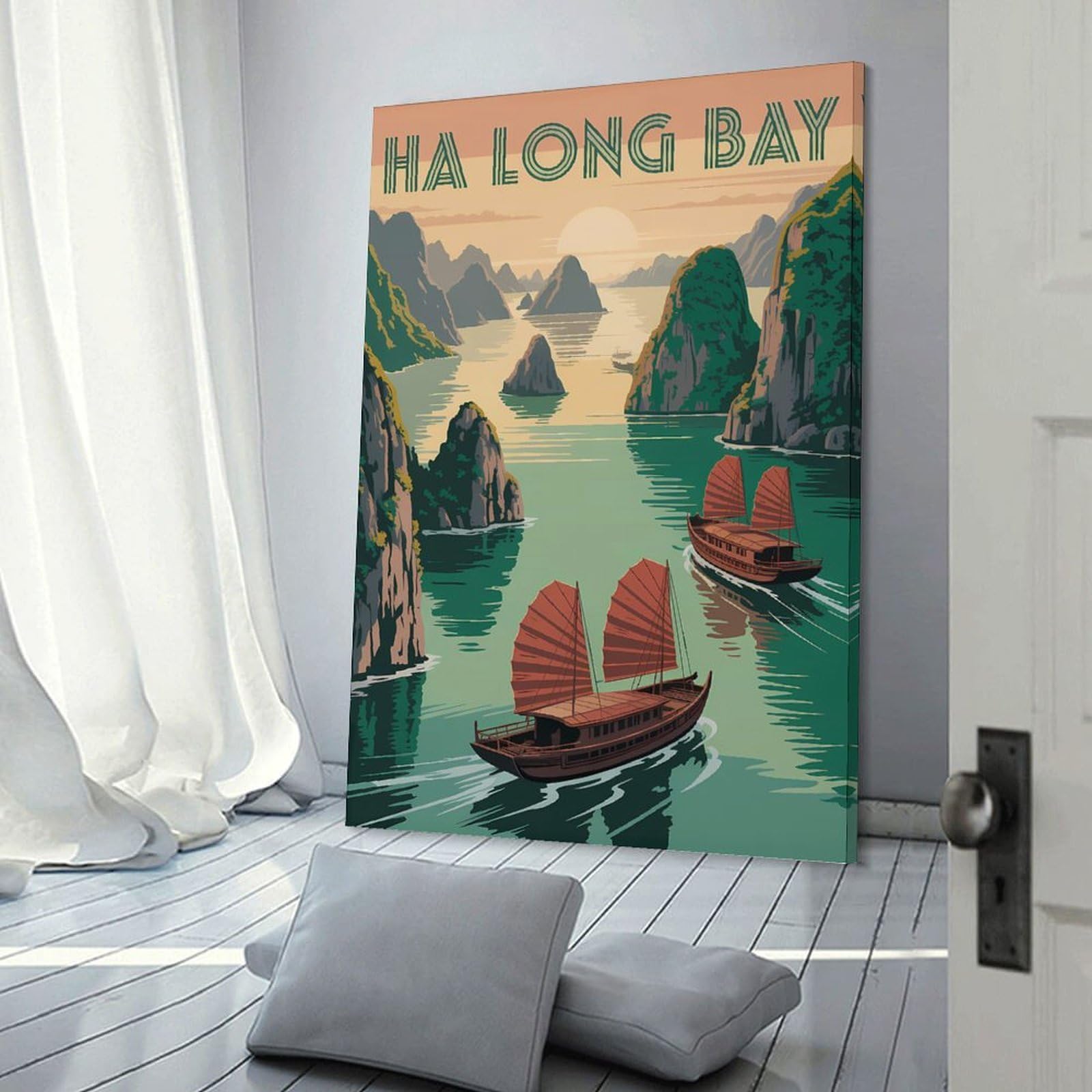 Junmoney Home Decor Wall Art Ha Long Bay Travel, 12x18inch(30x45cm), for Workspace Walls, Study Corners Or Bedrooms, A Smart Decor Choice for Study Walls