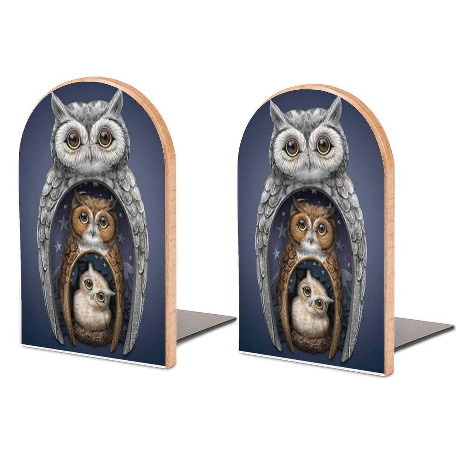 Owl Beech Wood Bookends Heavy Duty Book Organizers Desktop File Holder for Office Home Bookshelf